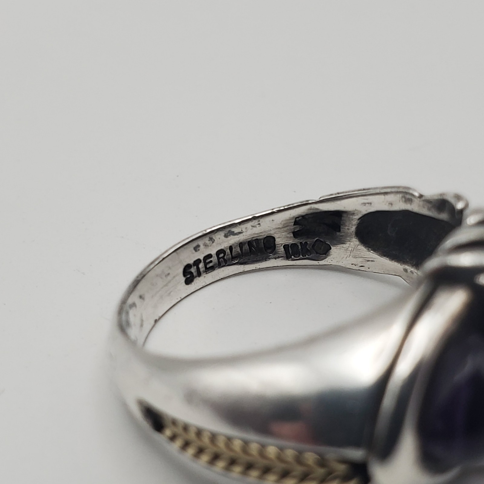 Vintage Sterling Silver & 18K Gold Purple Amethyst Statement Size 6.5