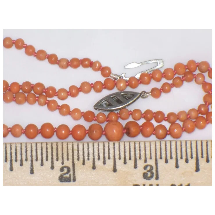 Antique Salmon color Graduated CORAL CHOKER Vintage Child Necklace 15 inch