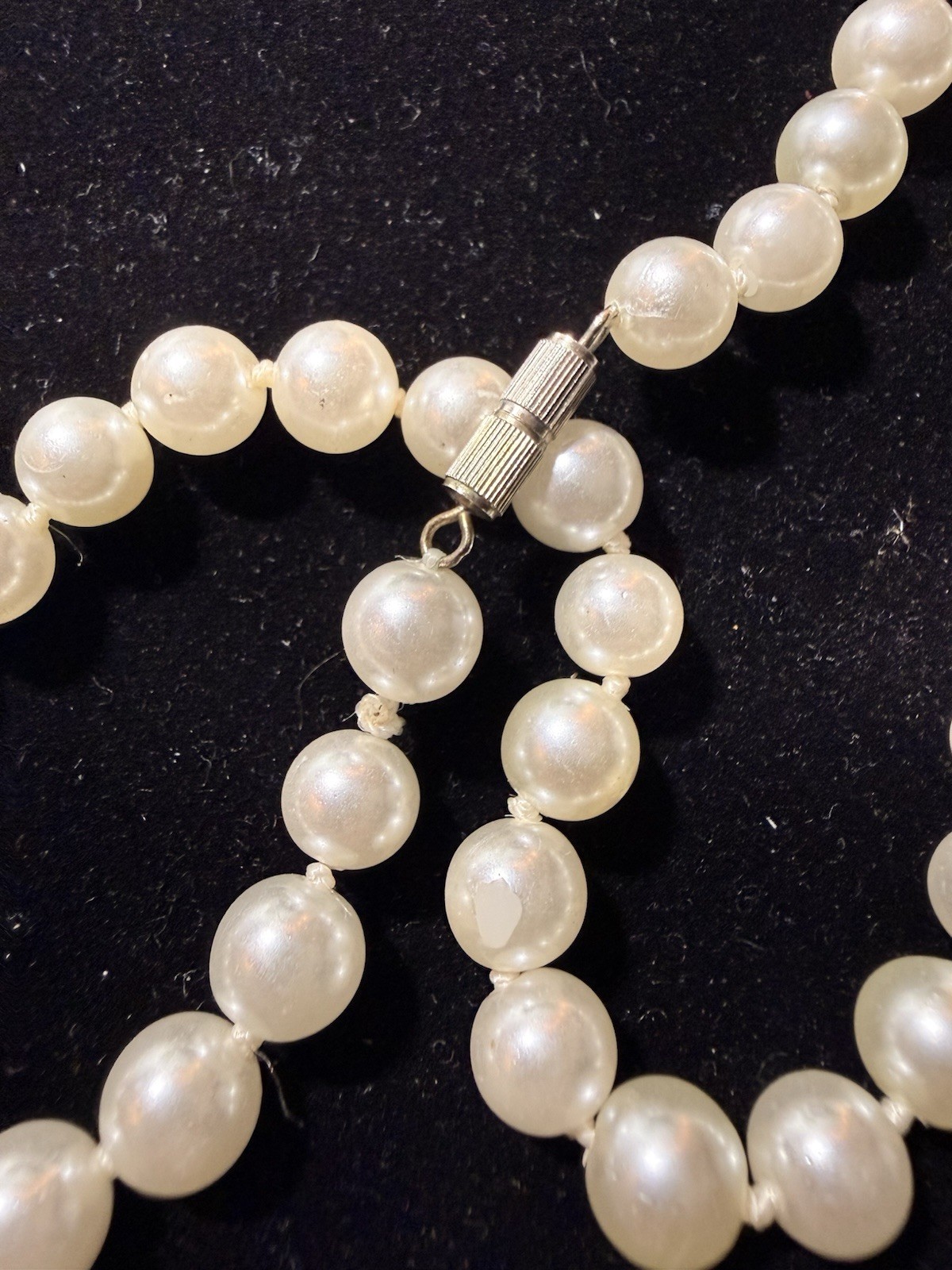 Vintage Faux Pearl Necklace Hand Knotted 17” Barrel Clasp Lot#1638