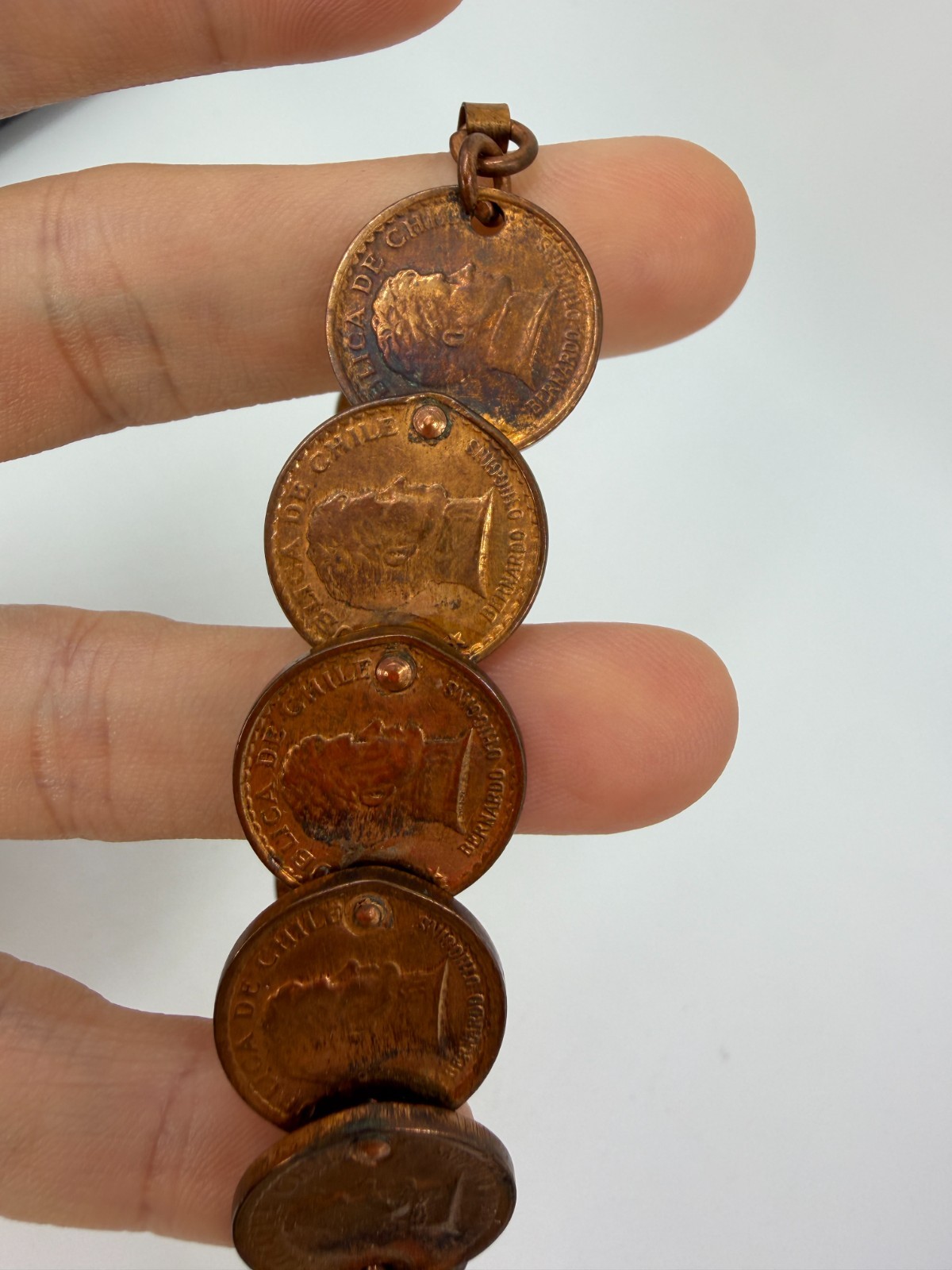 Vintage Bracelet Copper Coin Chain Link 7 Inches Chile Foreign PJ