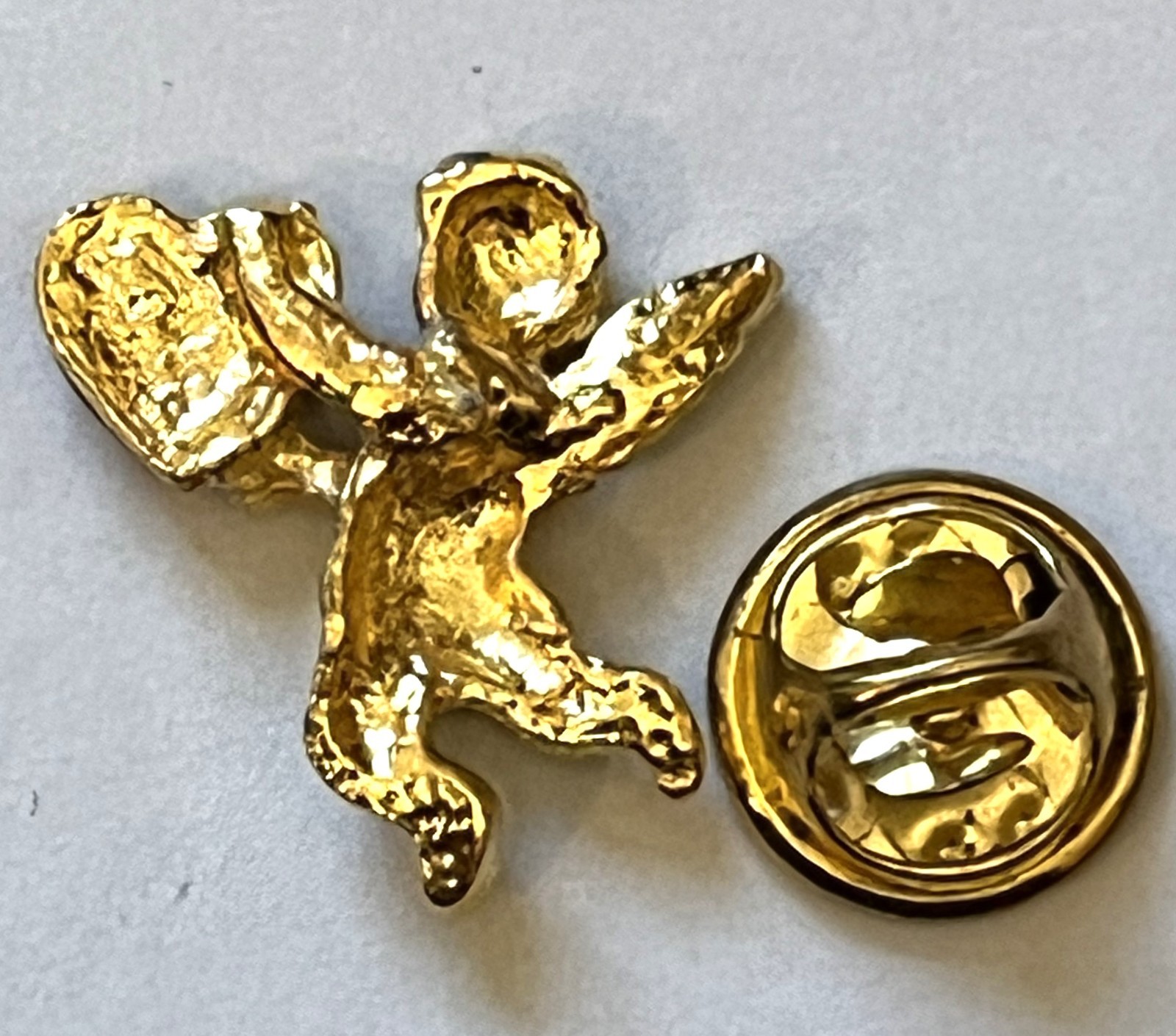 Guardian Angel Heart Rhinestone Shiny Gold-tone Brooch Pin.