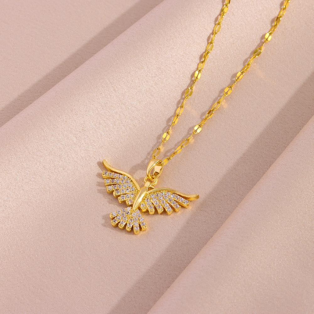 18k Gold Plated Vintage Phoenix Pendant Necklace Women Retro Daily Wear Gift Set