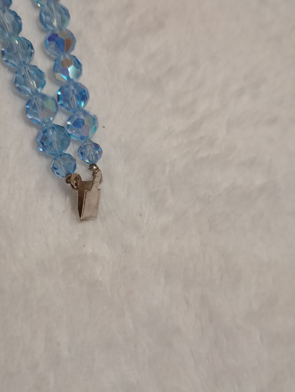 Vintage Beaded Bracelet 2 Strand Blue Glass/Crystal Beads Fancy Box Tab Clasp