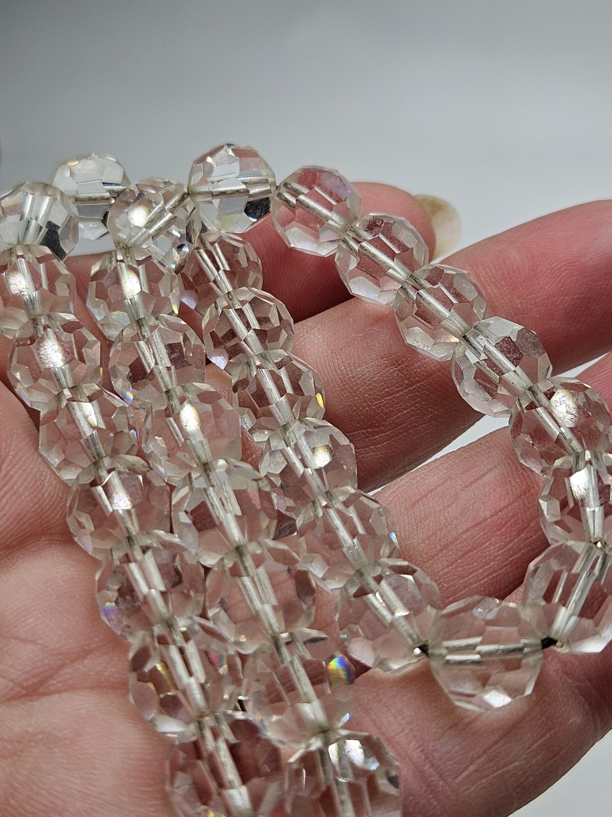 Vintage Faceted Rock Quartz Crystal Beaded Necklace, 16″ To 20″, Unsigned