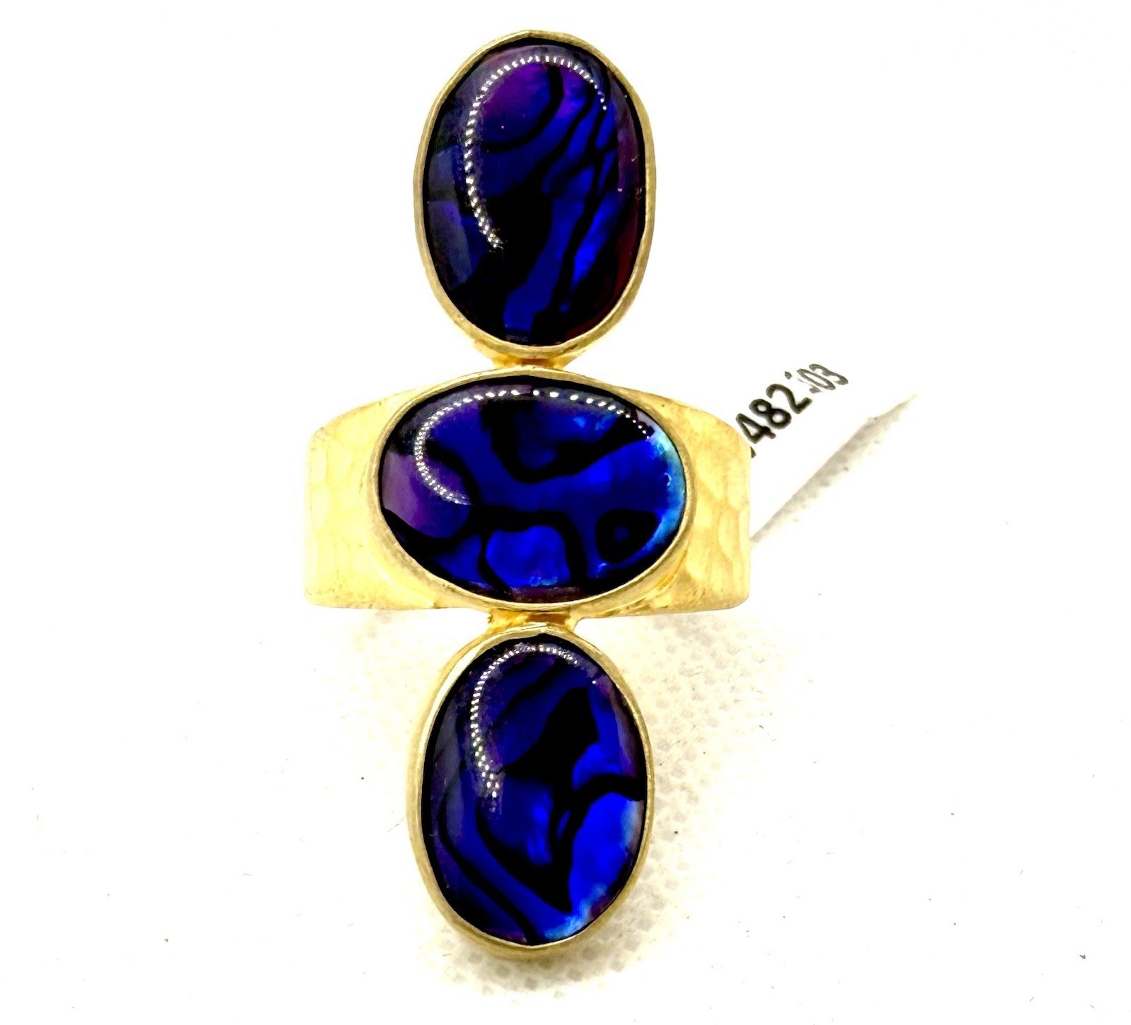 Gold Sterling Silver Ring Blue Purple Gemstone Large Statement Boho Sz 10