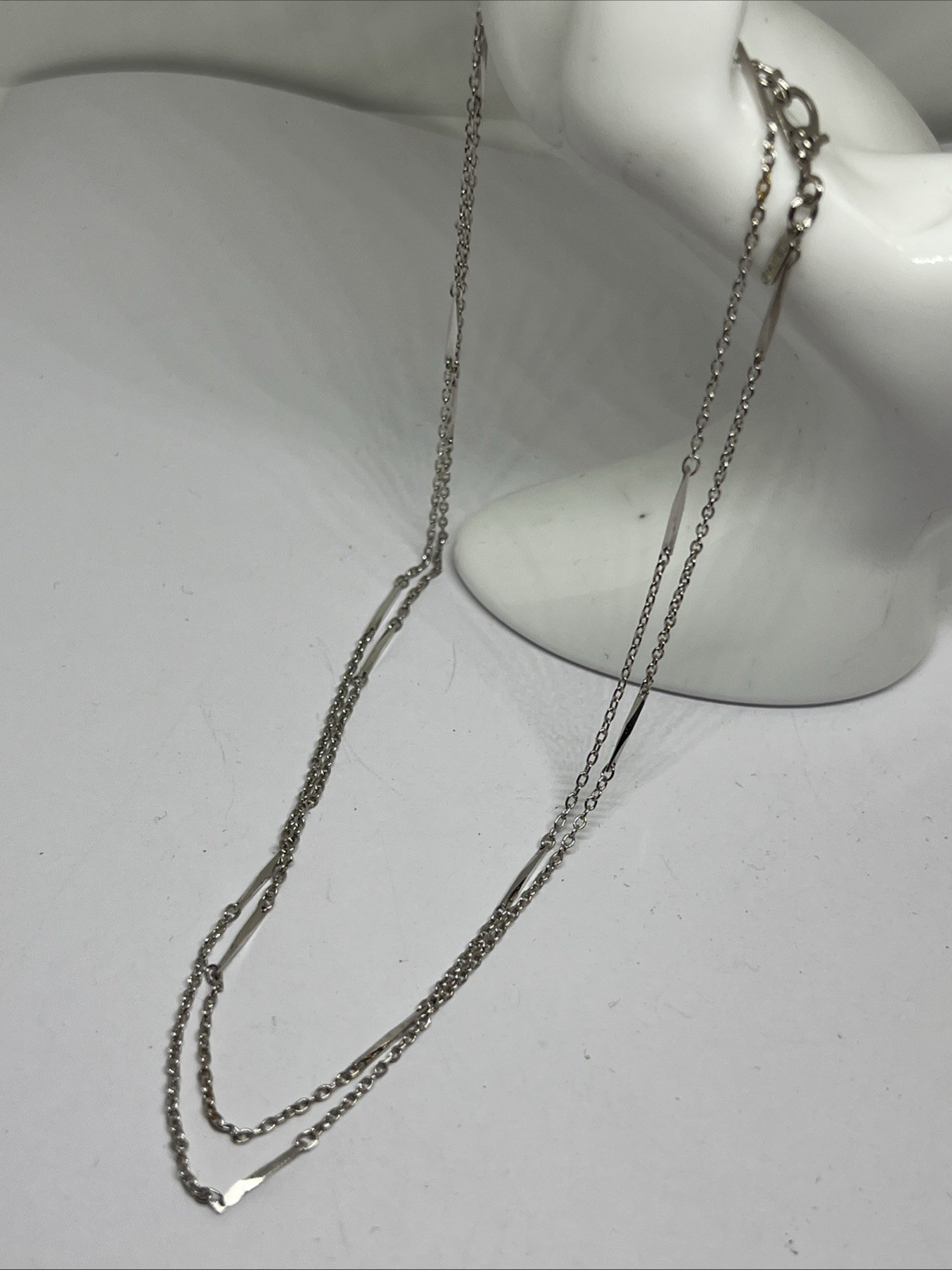 Vintage Monet Silver Tone Minimalist Bar Link Long Chain 30” Necklace