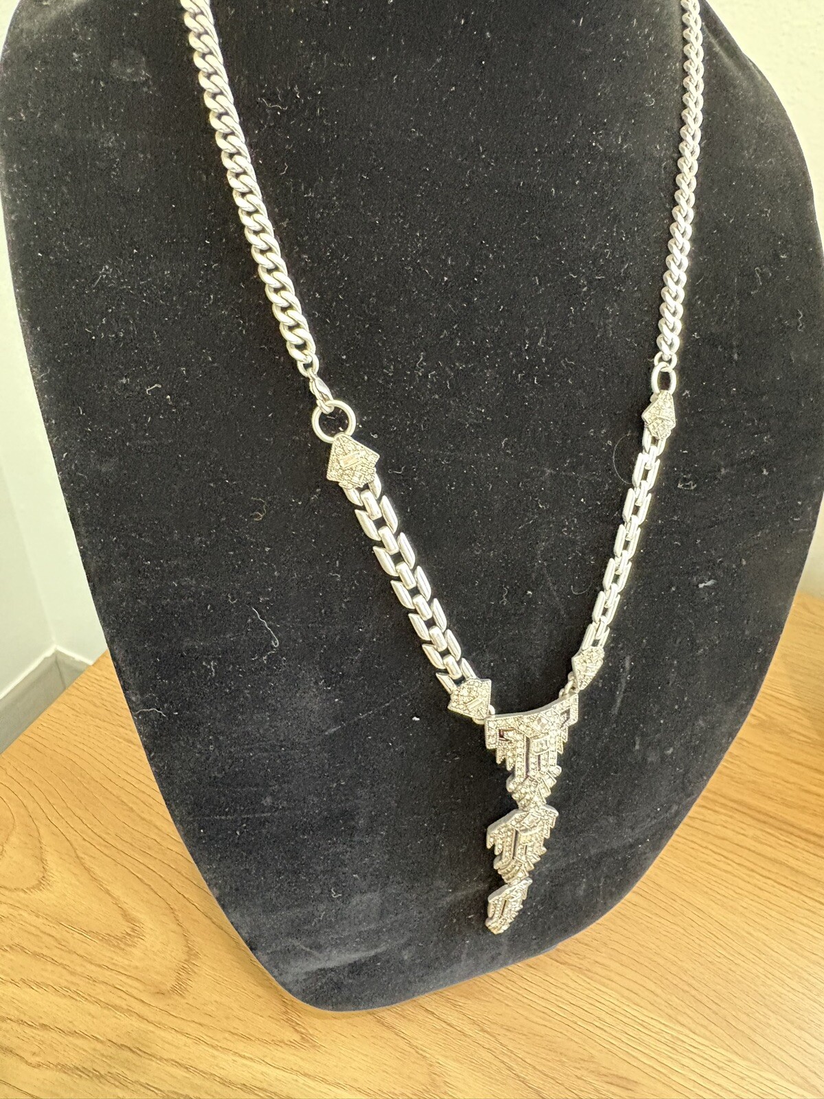 Stella & Dot Necklace Casablanca Rhinestone Silver Tone Convertible Pendant 18”