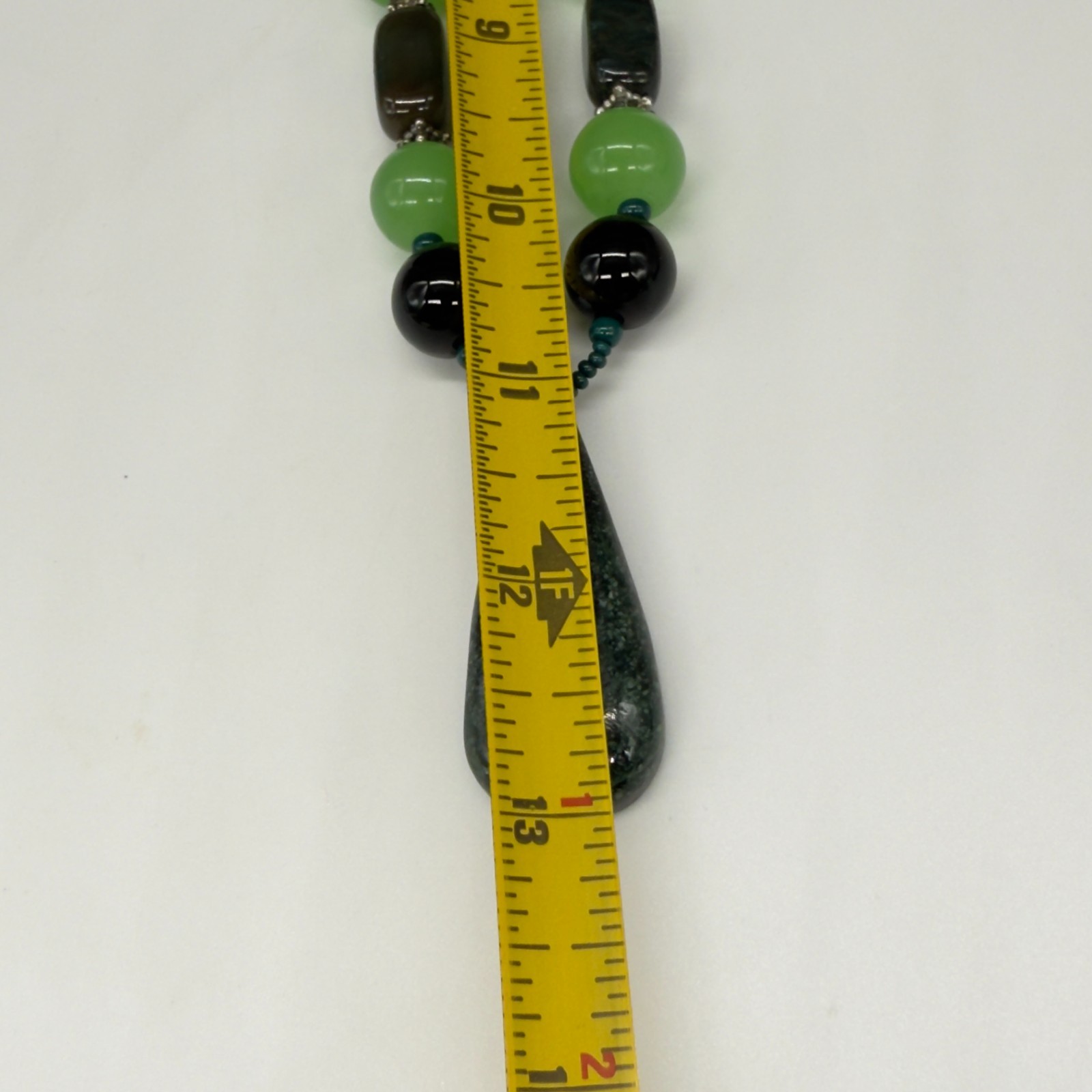 Vintage Necklace Agate Pendant and Green Black Stones 22 Inches