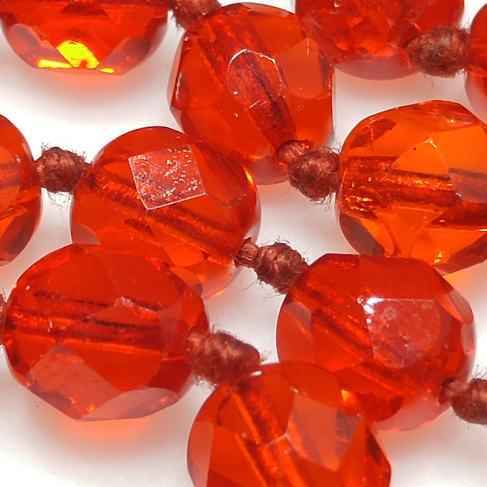 Vintage Red Crystal Hand Knotted Long Necklace, 62 Inches, No Clasp, Vintage