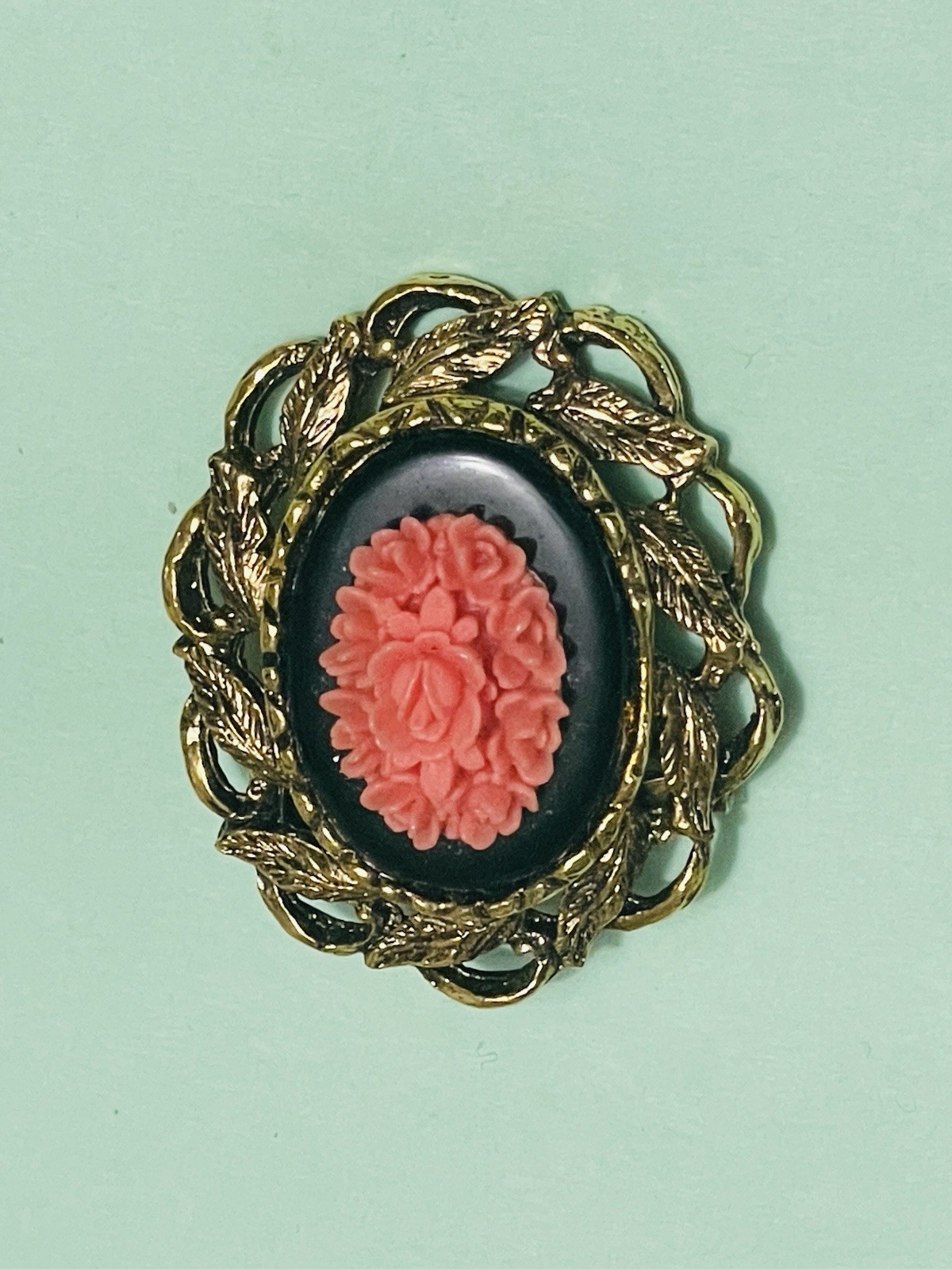 Cast Floral Coral/Scorpio Glass Cabochon Brooch/Pin Art Nouveau-VTG Estate Find!