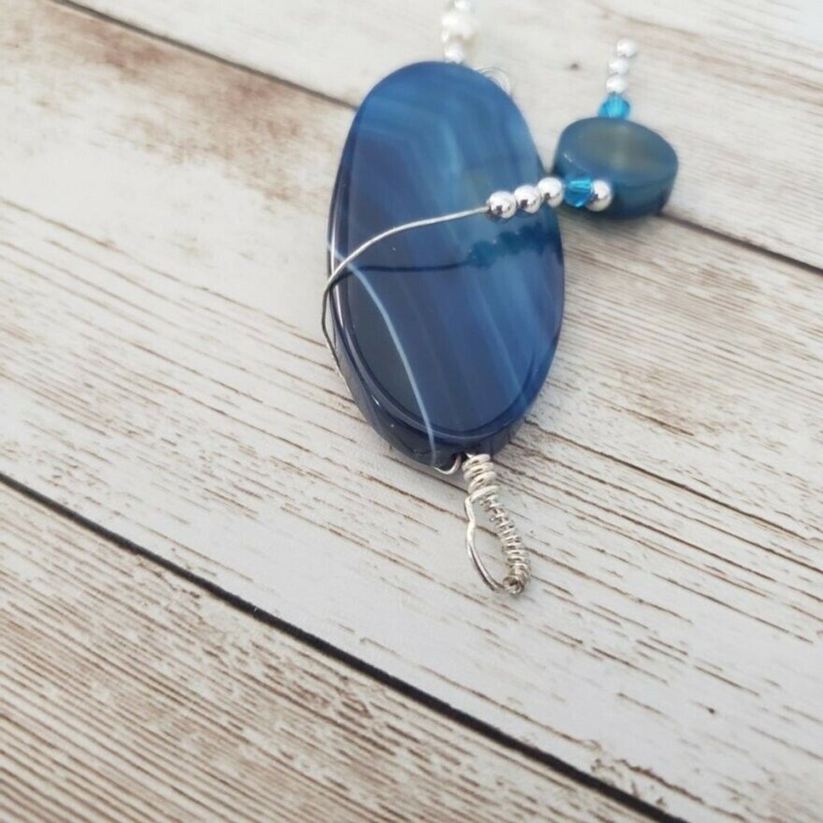 Vintage Pendant – Blue Tones with Silver Tone Detail – No Chain Included
