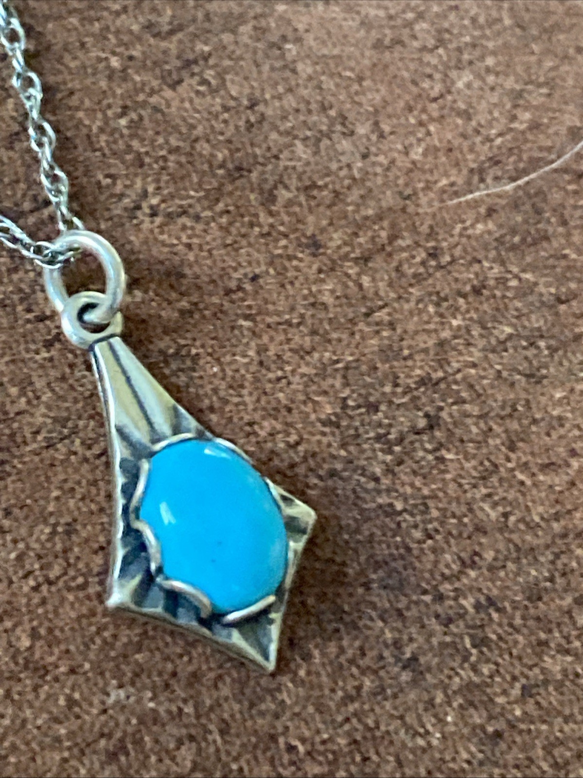 Vintage Lightweight Sterling Silver Necklace With Turquoise Pendant