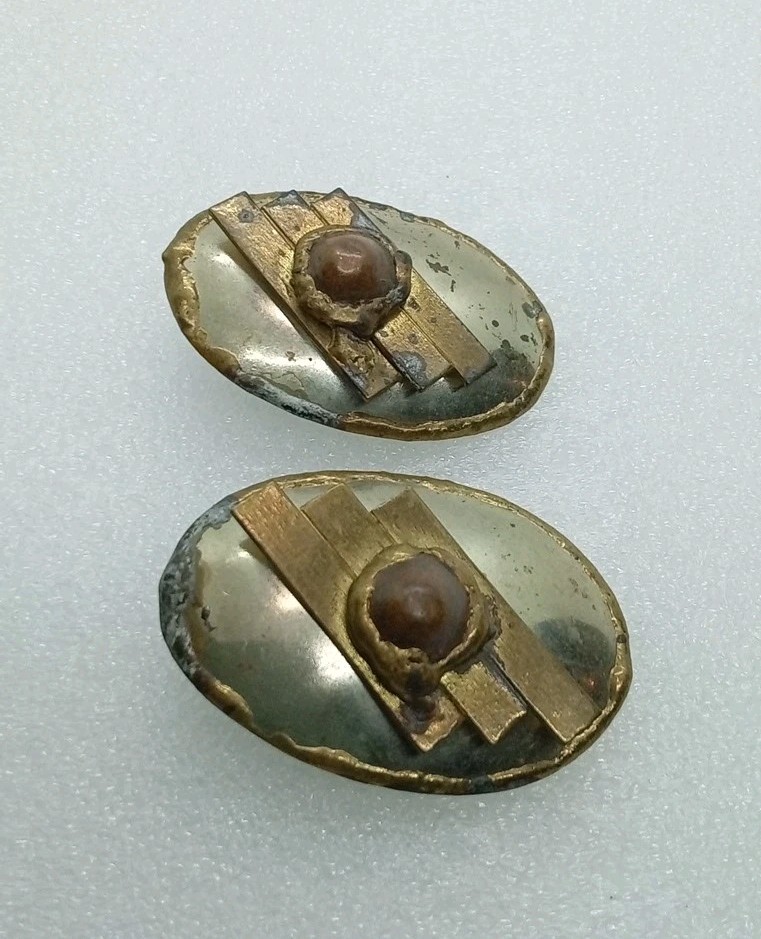 Vintage Brutalist MCM Geometric Mixed Metal Estate Pierced Earrings #356