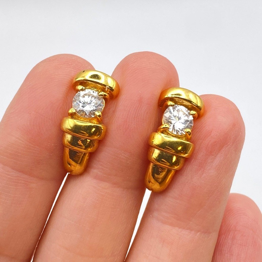 Signed LINDENWOLD 14k Heavy Gold Electroplate Crystal Stud Drop Earrings