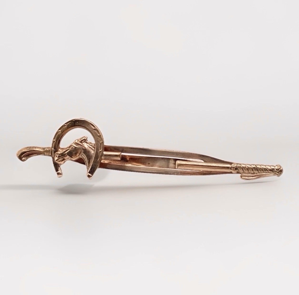 Vintage Western Horse Head Tie Clip Horseshoe Cowboy Ranch Rodeo Copper Tone