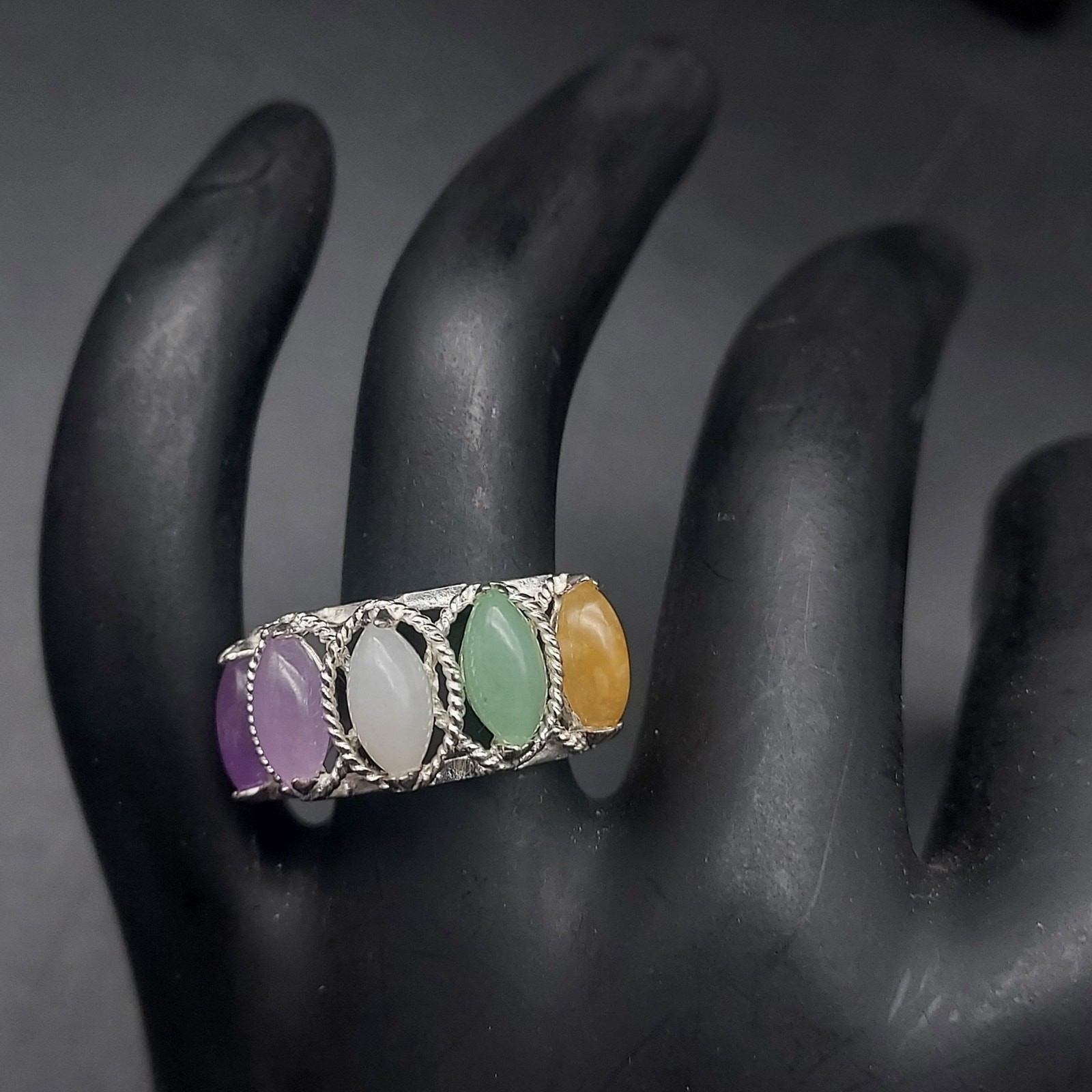 Sterling Silver Multicolor Gemstone Ring 925 FAS Amethyst Size 7