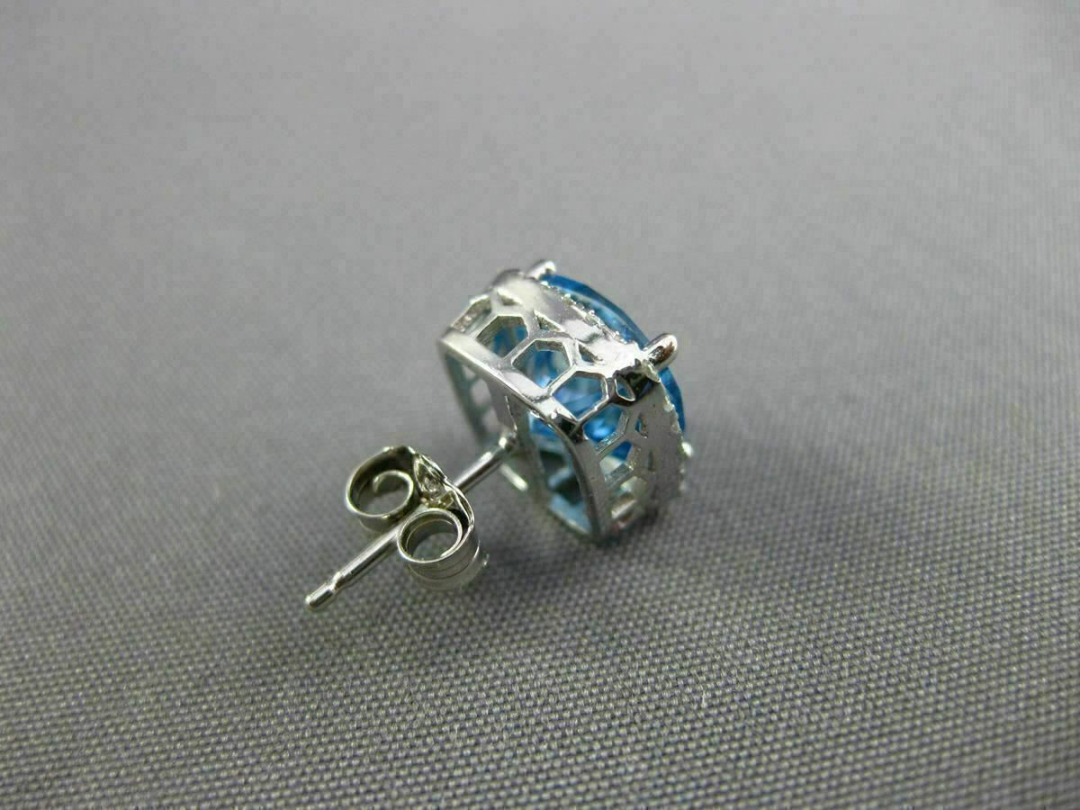 ESTATE 4.02CT DIAMOND & BLUE TOPAZ 14KT WHITE GOLD SQUARE HALO CLASSIC EARRINGS