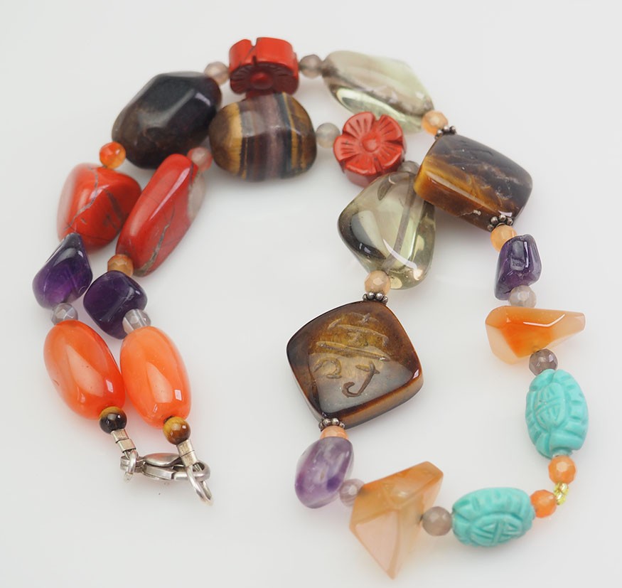Beautiful multicolor mixed gemstones and sterling silver artisan necklace