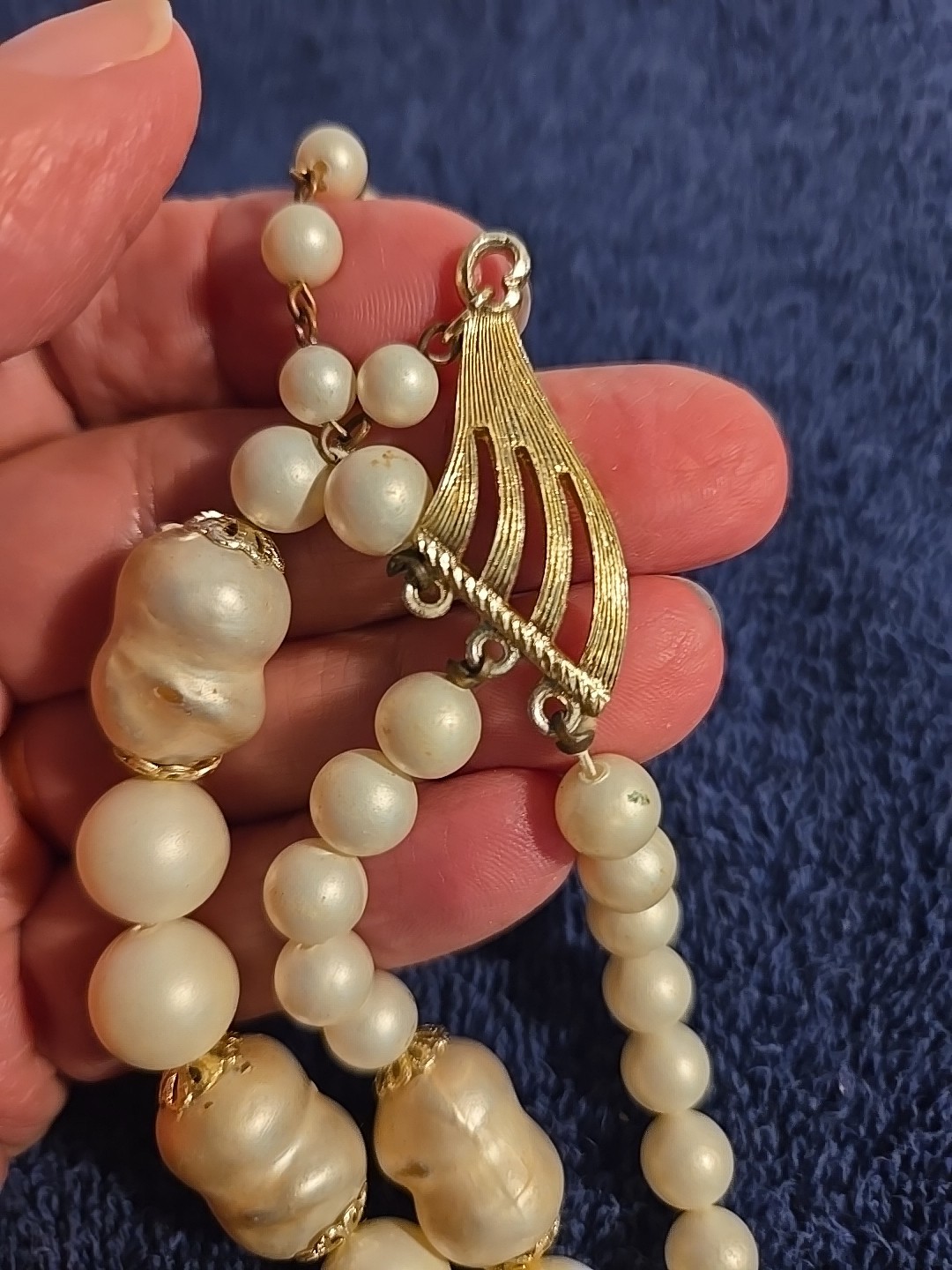 Vintage necklace popcorn Mixwd white beads 3 strands 13-15 inches