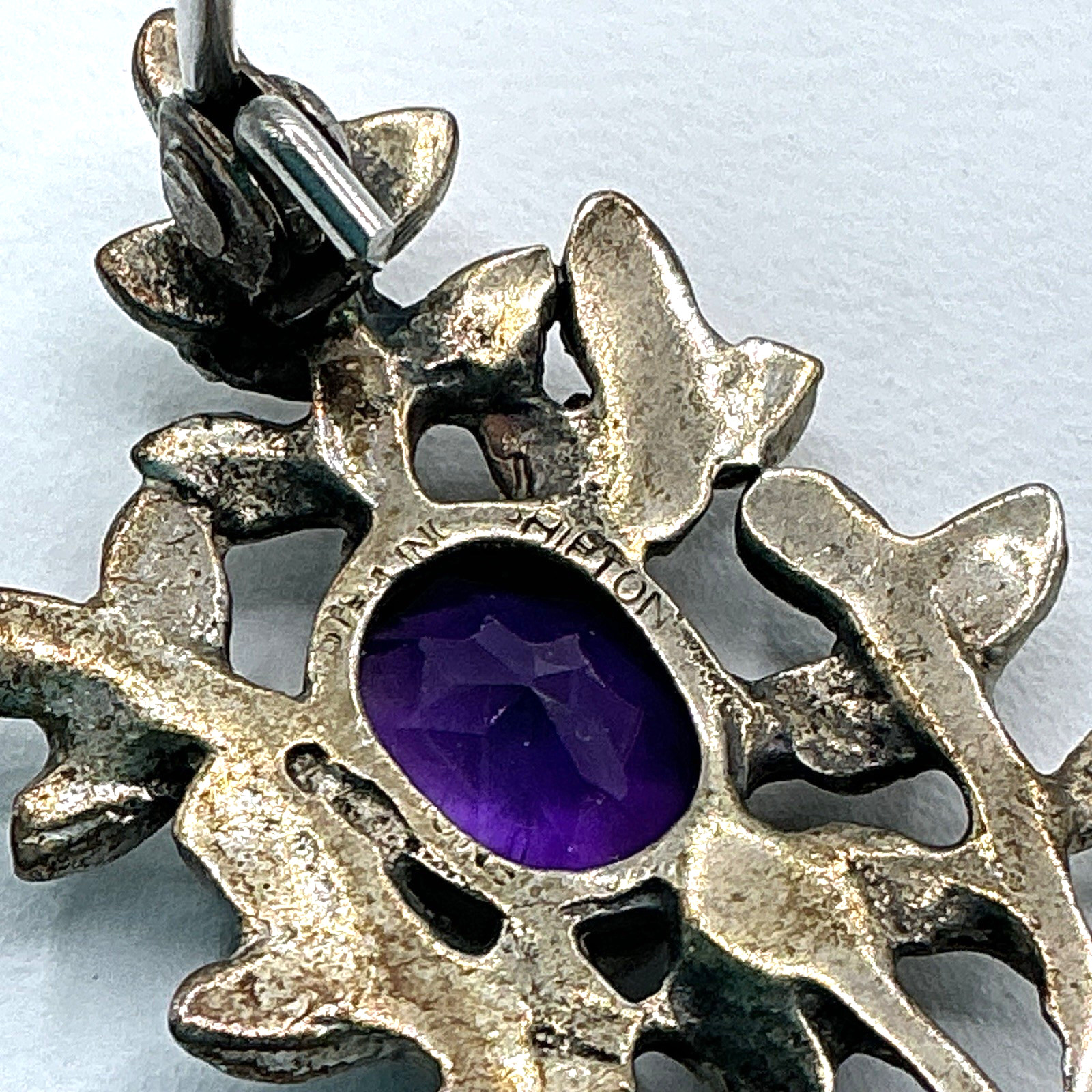 Shiptonia Sterling Silver Amethyst Art Nouveau Branch Leaf Nature Brooch Pin