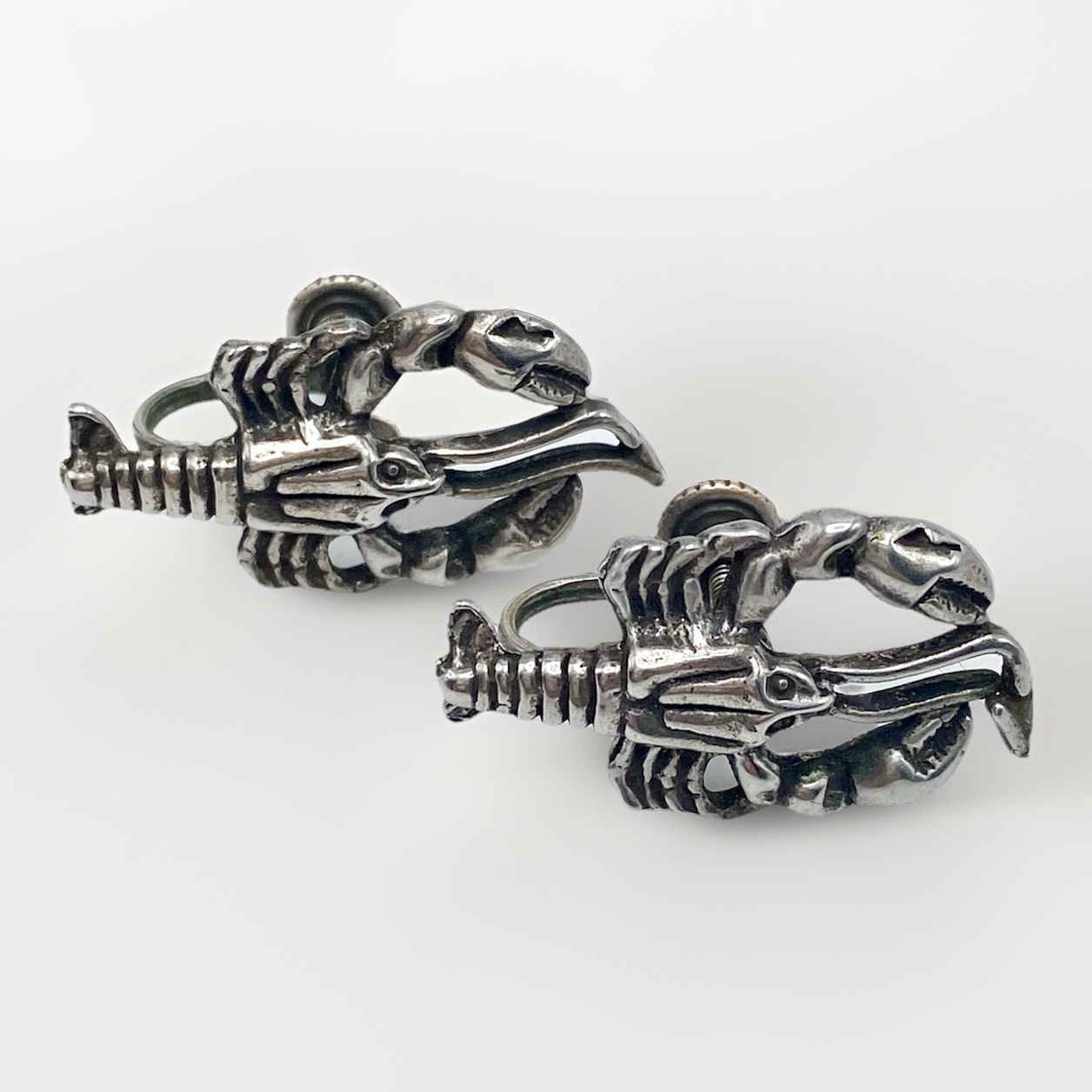 Vintage Lobster Screwback Earrings Silver Tone Coastal Nautical Figural Pair