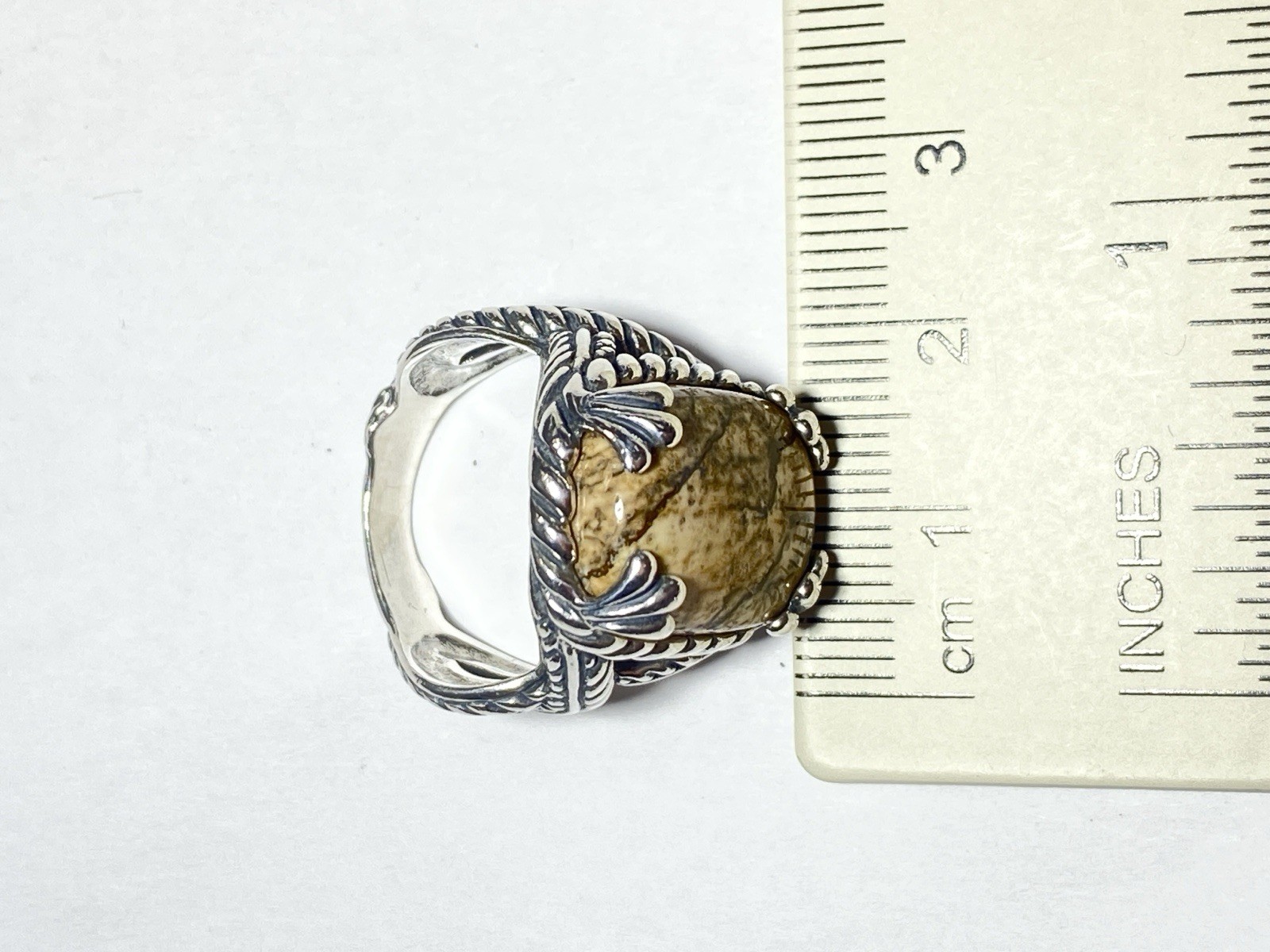 Vintage Caroyln Pollack Relios Sterling Woven Rope Picture Jasper Ring Size 8