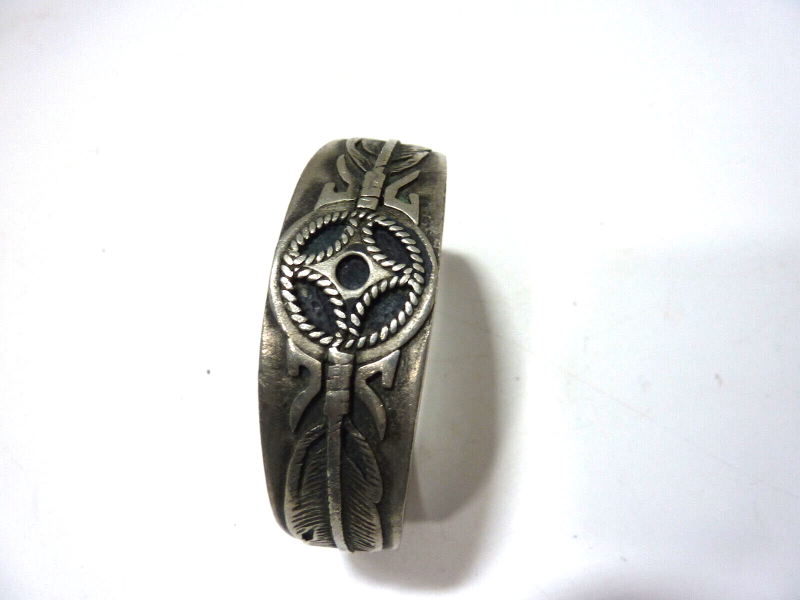 VINTAGE South Western Silver Tone Feather Wrist Cuff Bracelet