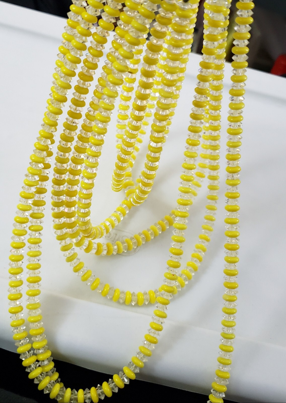Older Yellow & Clear Glass Crystal Rhinestone 7 Stand Choker Necklace Adjustable