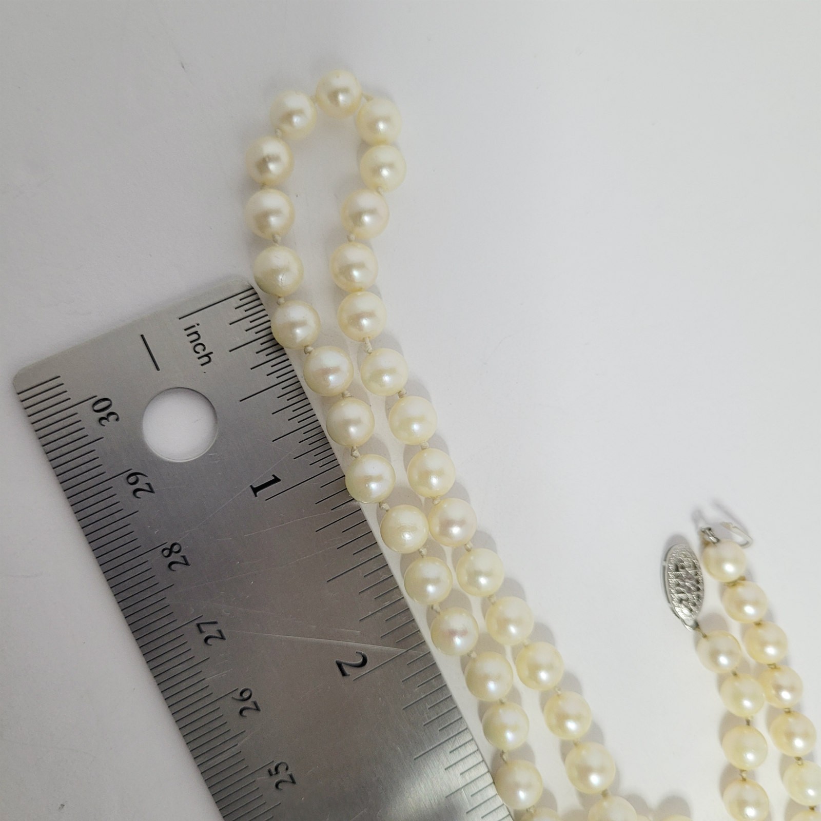 6mm White Pearl Strand Necklace w/ 14K Clasp vintage 16 1/2 inch