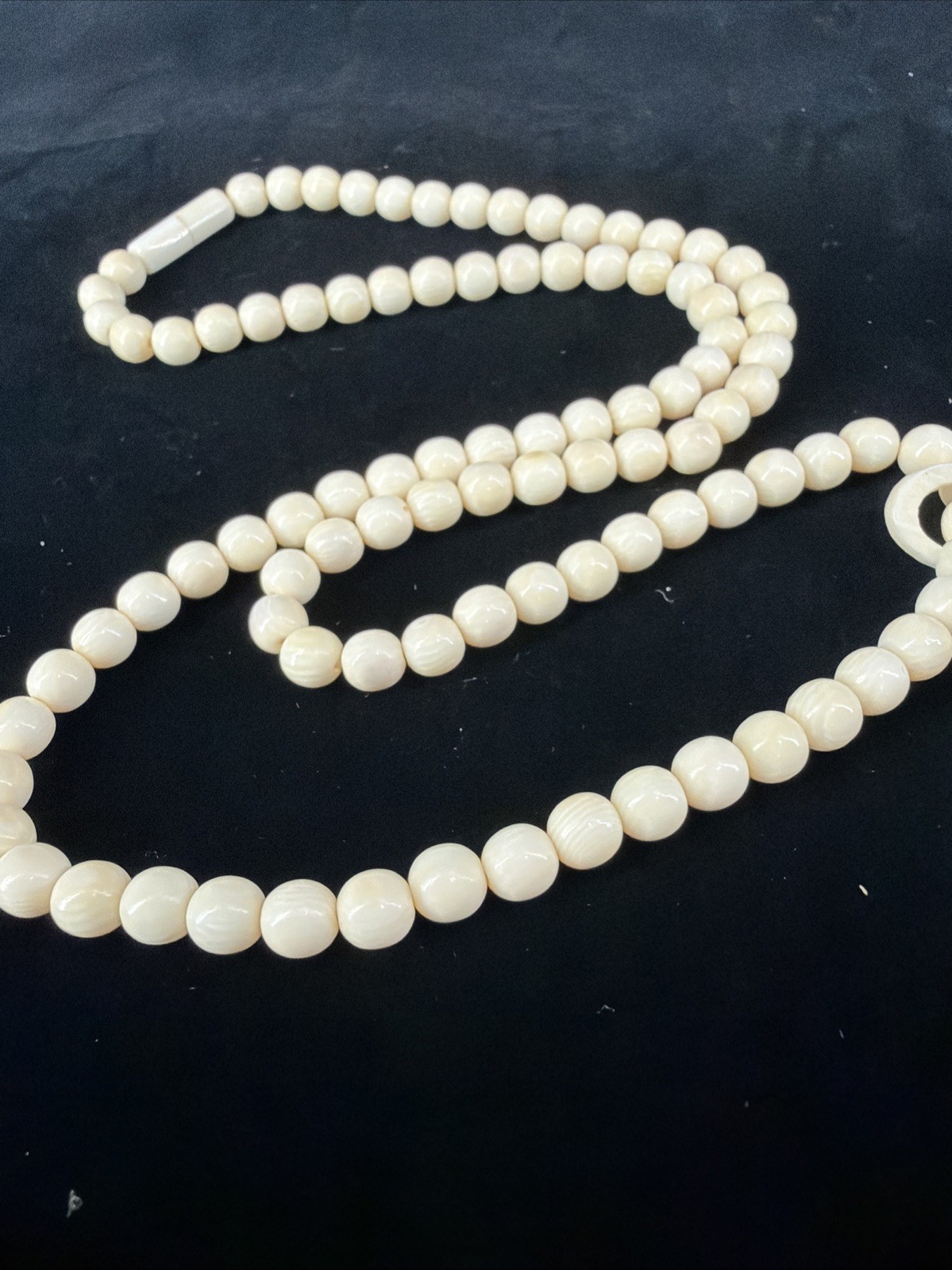 Vintage White Resin Rose Long Hand Beaded Statement Necklace 22”