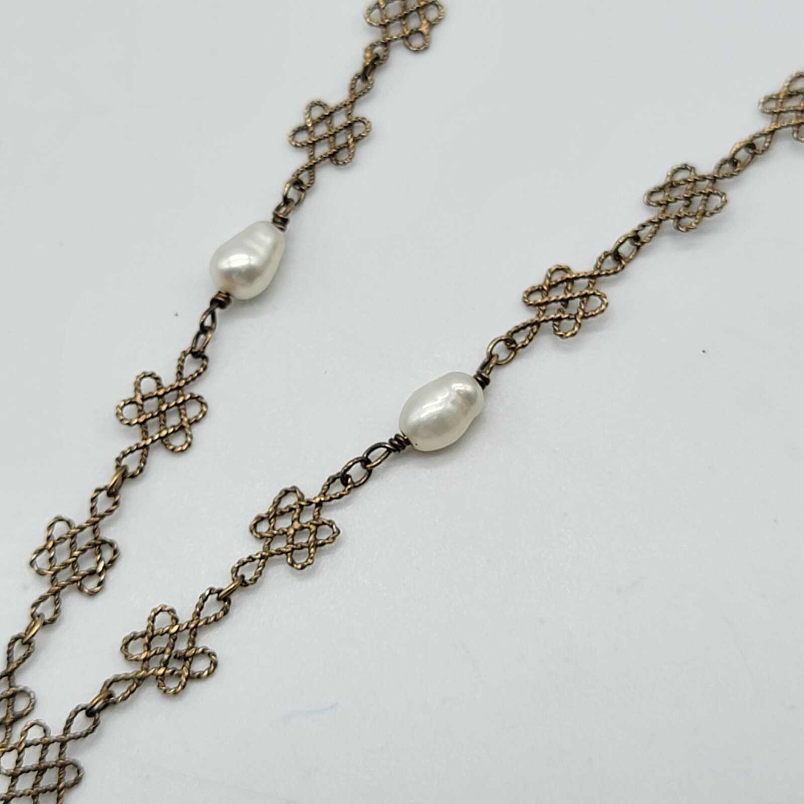 Vintage Baroque Pearls Filigree Necklace Gold Over Sterling Silver 18″