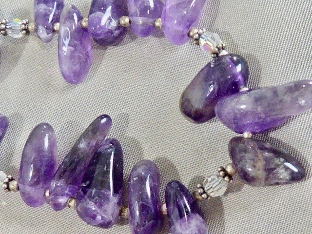 VINTAGE STERLING SILVER LOBSTER CLASP AMETHYST NUGETT GRADUATED NECKLACE