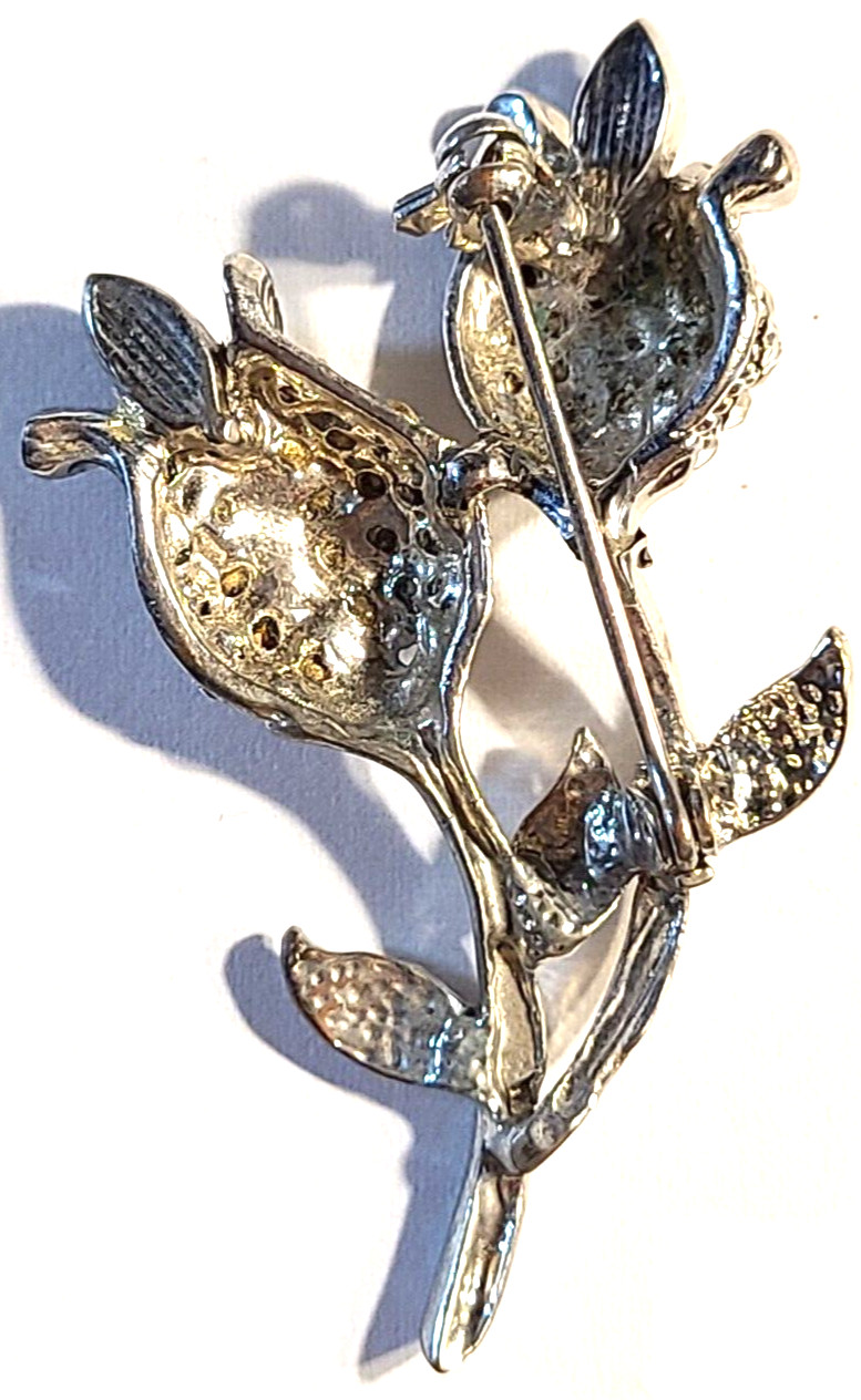 VINTAGE STUNNING MULTICOLOR CRYSTAL PRETTY FLOWERS PIN BROOCH
