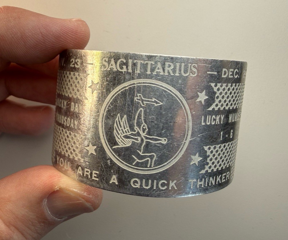 Vintage Engraved Aluminum Sagittarius Zodiac Cuff Bracelet Nov 23-Dec 22
