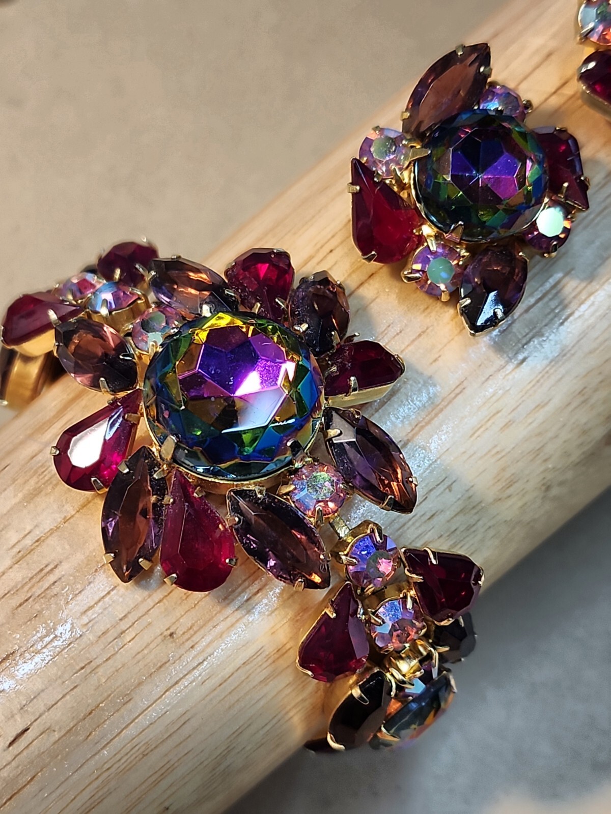 Vintage Juliana Amethyst Red Watermelon Vitrail AB Demi Parure Bracelet Earrings