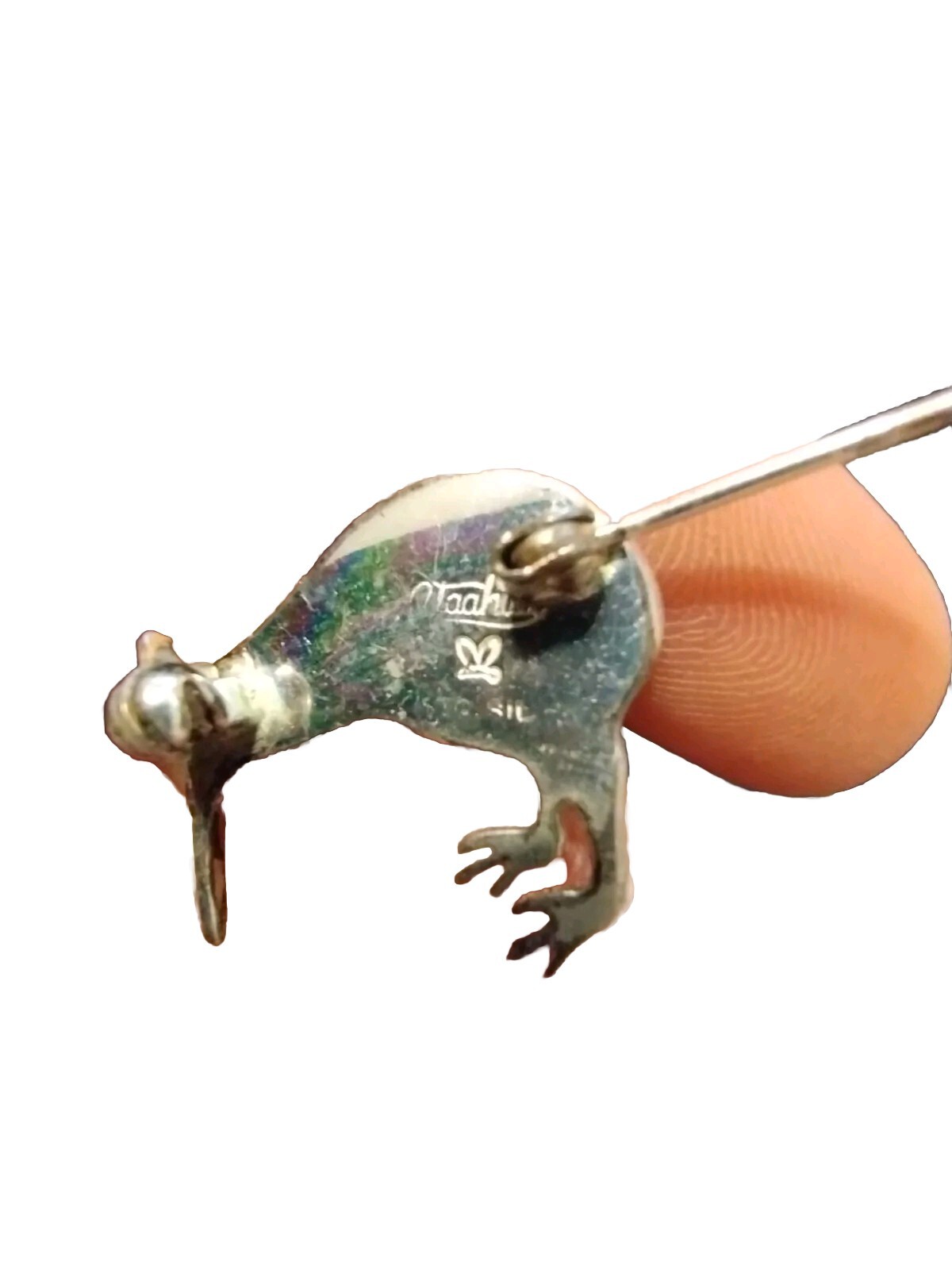 Sterling Silver New Zealand Kiwi Bird Abalone Shell Brooch Vintage Cute