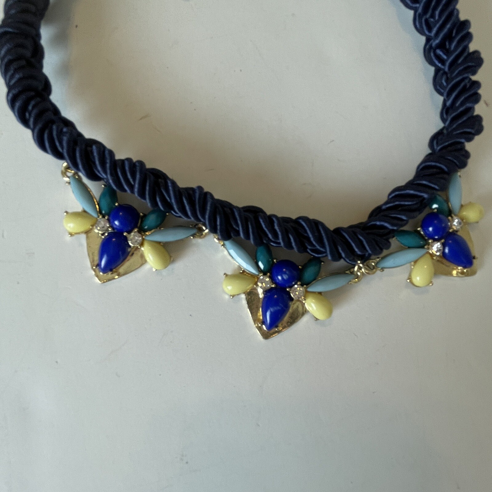 Bee Blue Necklace BRAIDED KNOTTED ROPE 18″ Blue Rhinestone Charm Jewel Bug