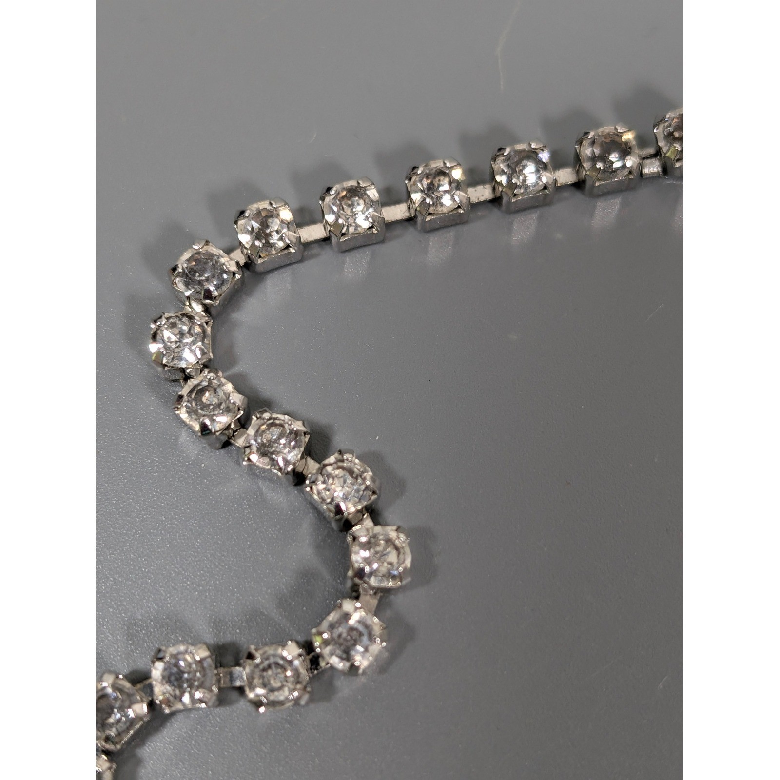Vintage Black Clear Rhinestone Choker Necklace Silver Tone Bib Statement 15″