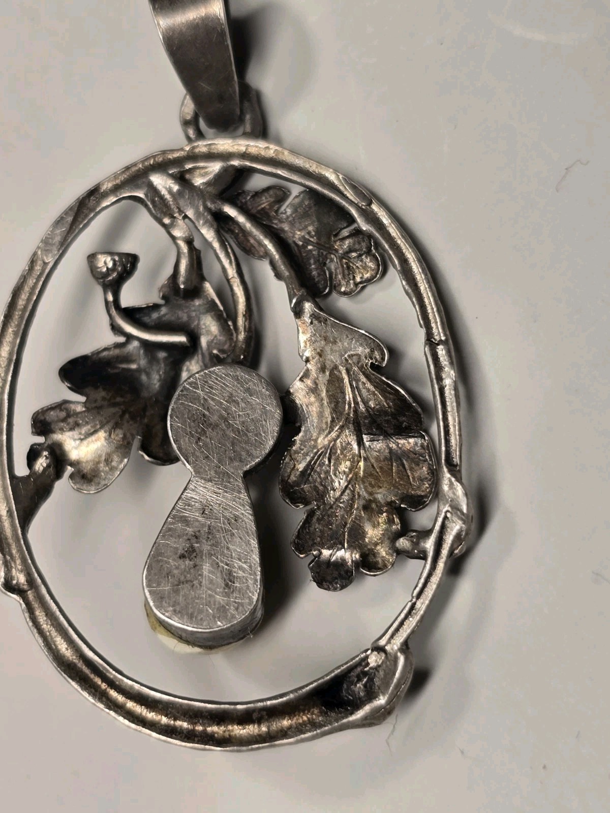 Antique Victorian Sterling Silver Pendant “An Acorn In Oak Leaves” – 35mm x 26mm