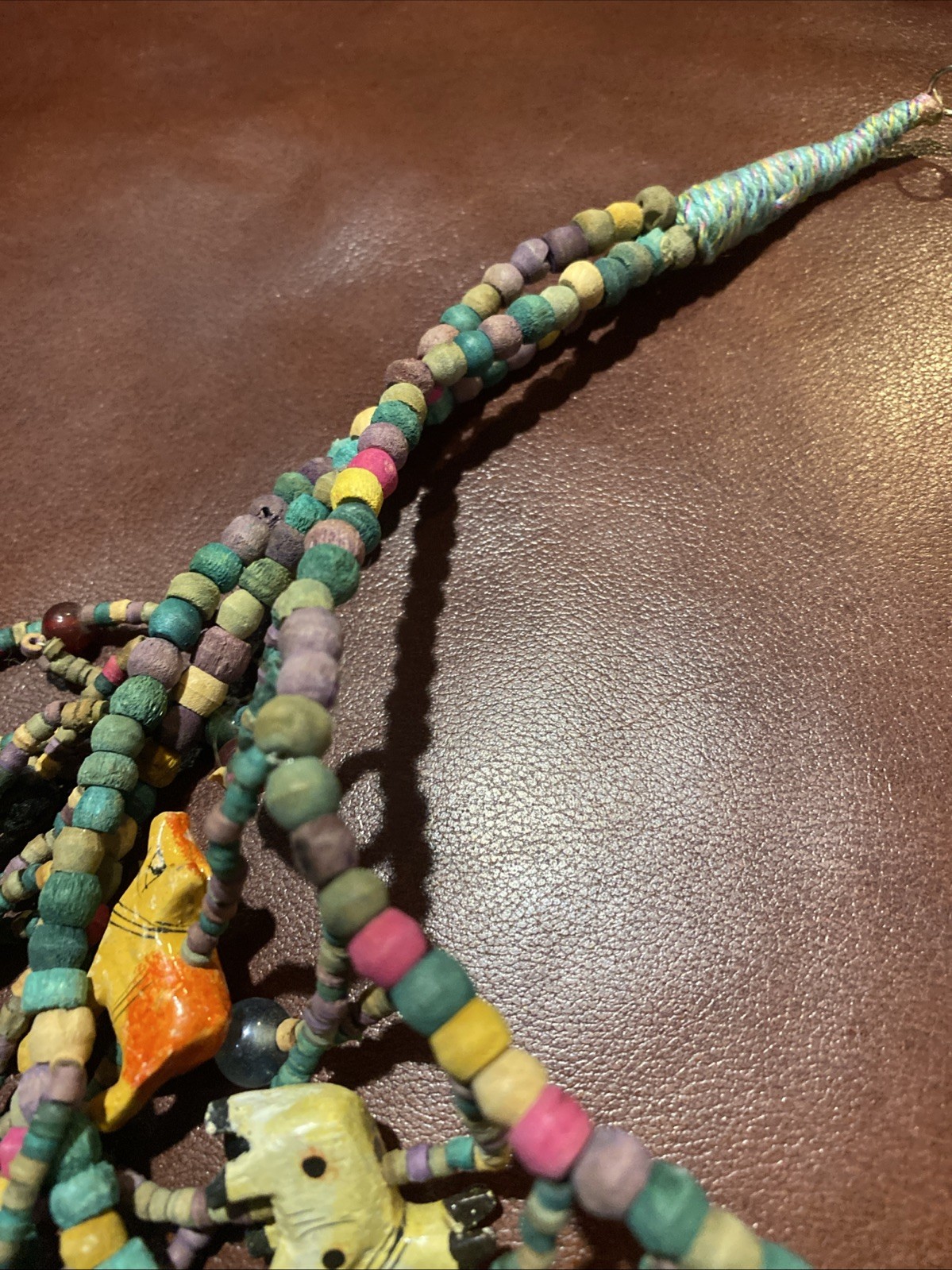 BOHO African Multi Strand Statement Necklace Wooden Carved Animals Fringe Beads