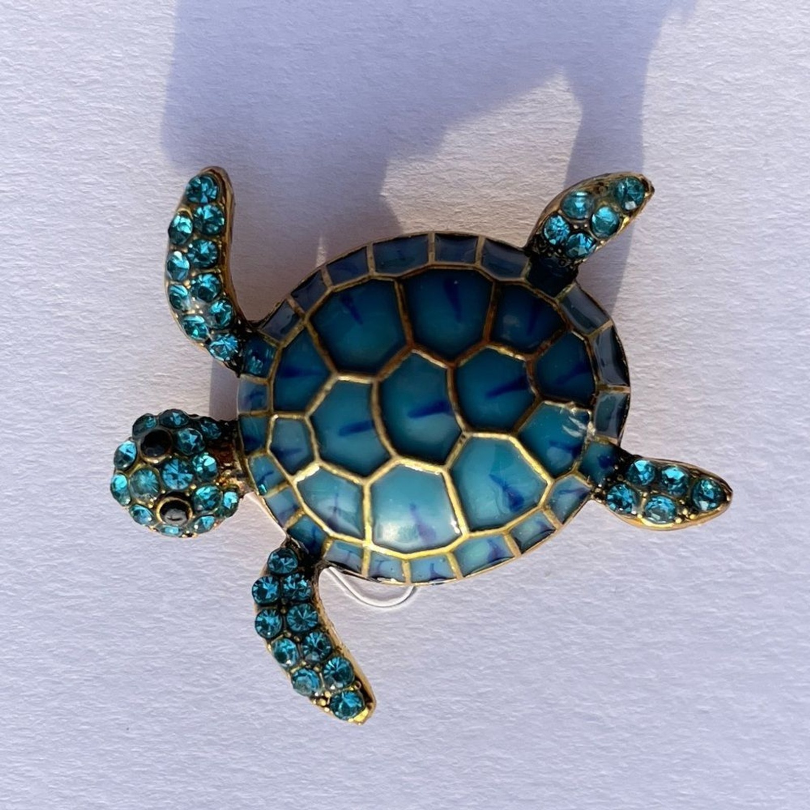 Blue and Gold Turtle Brooch Pin beach vacation boho jewelry gift