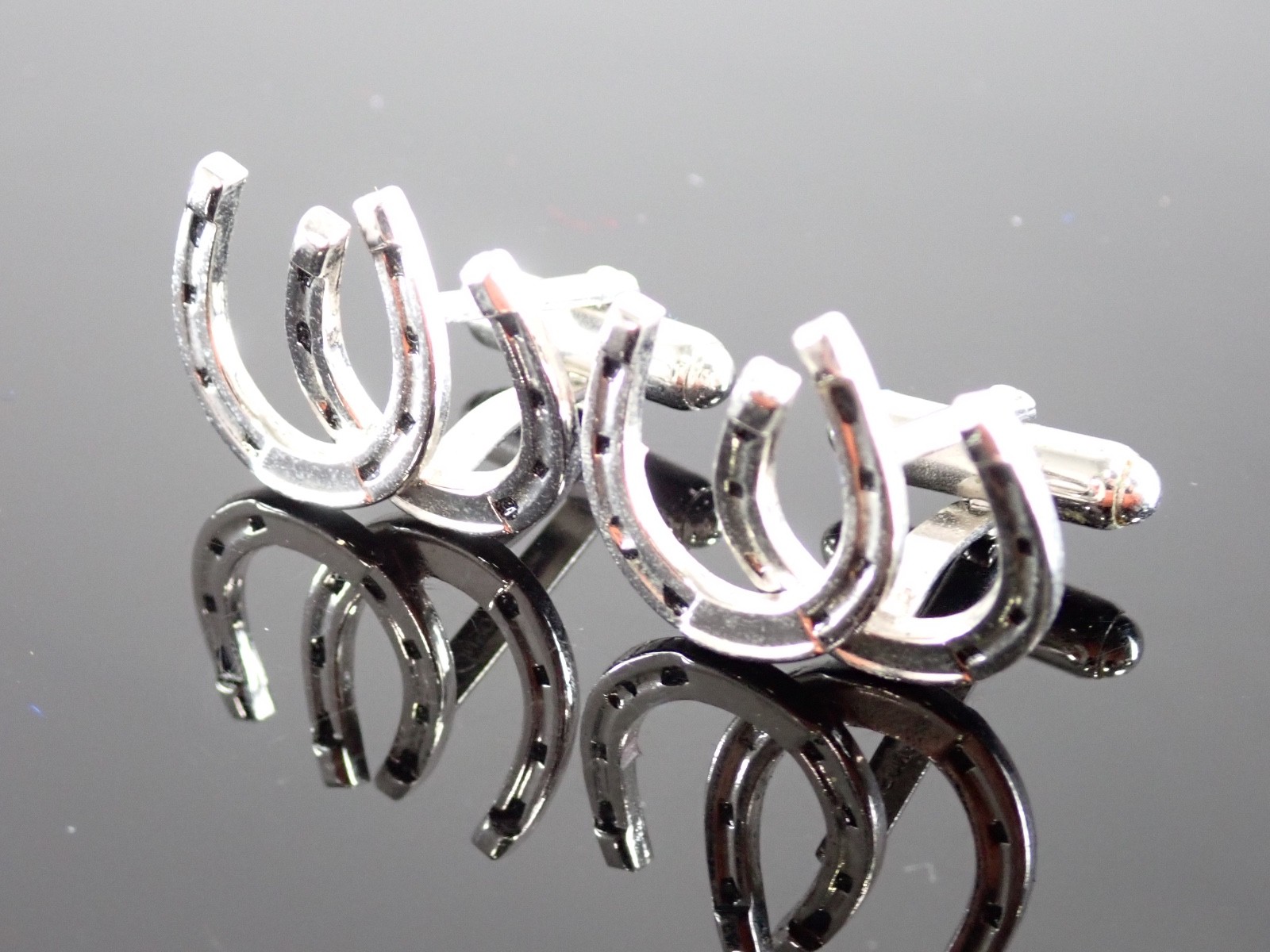 Vintage Anson Horseshoe Cufflinks PAT. Pending Silver Tone Western Lucky Charm