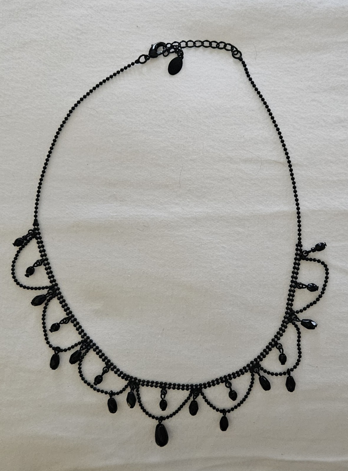 Black Beaded Necklace With Adjustable Lobster Claw Clasp Vintage