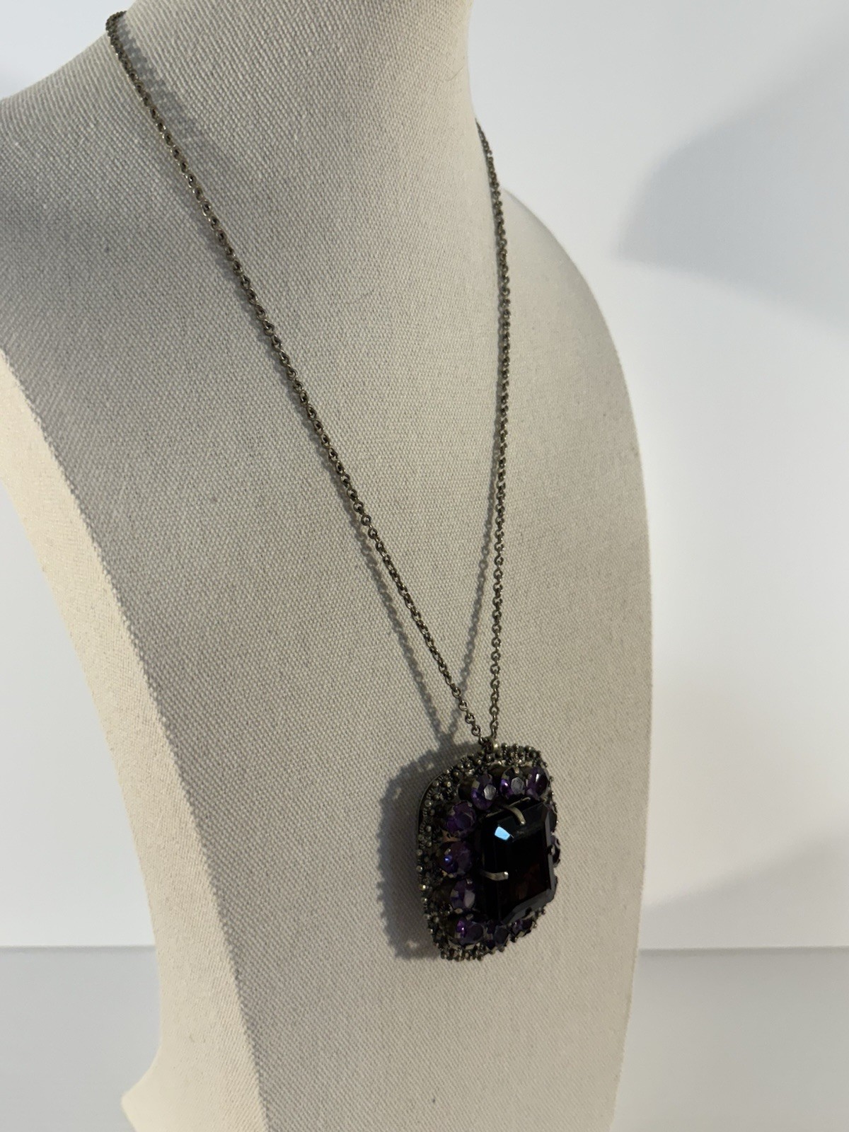 Vintage Thai Amethyst Smoky Quartz Pendant Large Statement Necklace