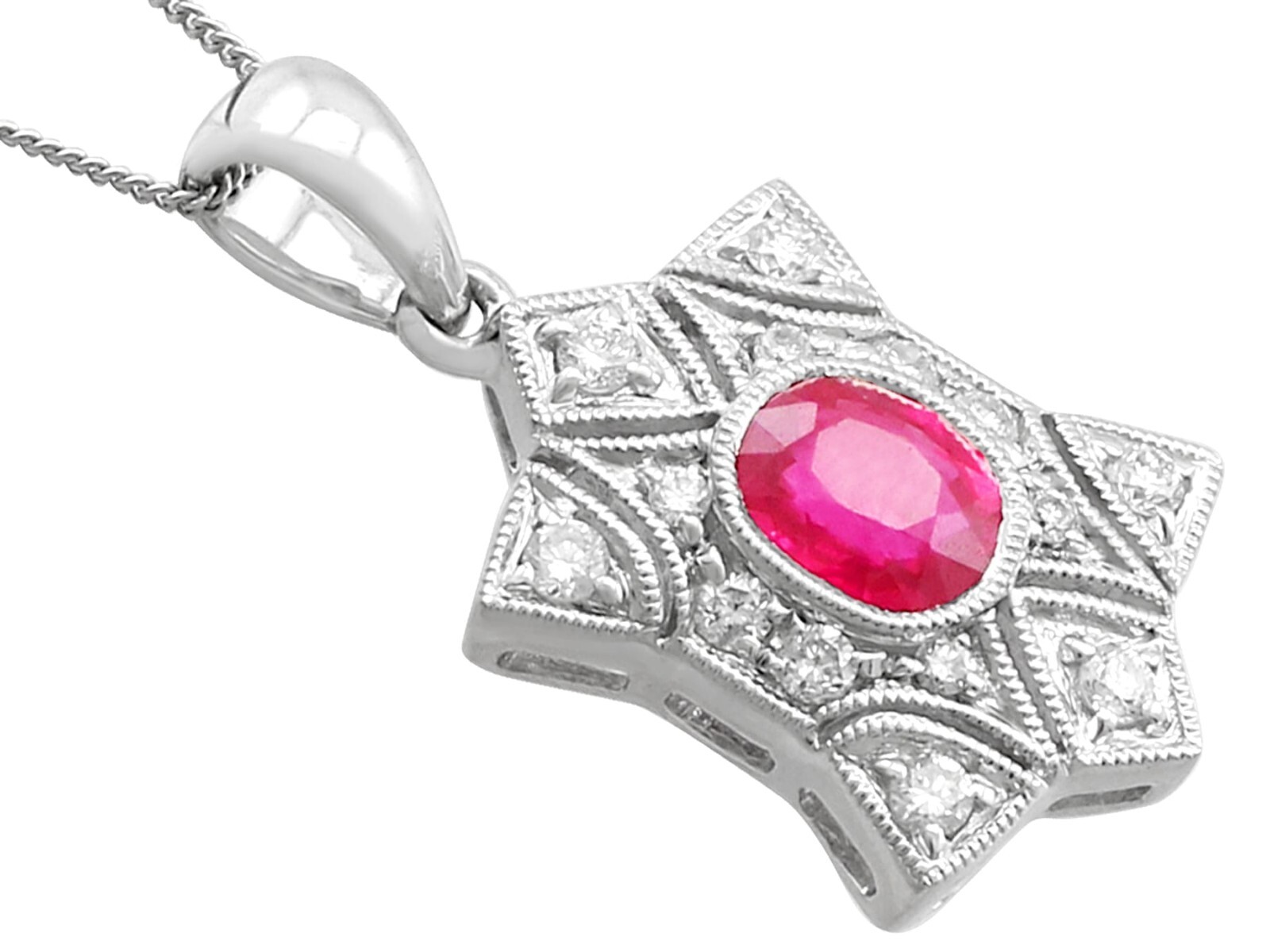0.78 Ct Ruby & 0.28 Ct Diamond 18k White Gold Pendant Circa 2000