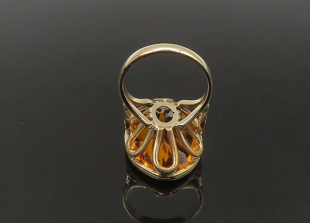 9K GOLD Vintage Ring 1/4 Carat Diamonds & Large Gemstone Cocktail Sz 6.5 GR211