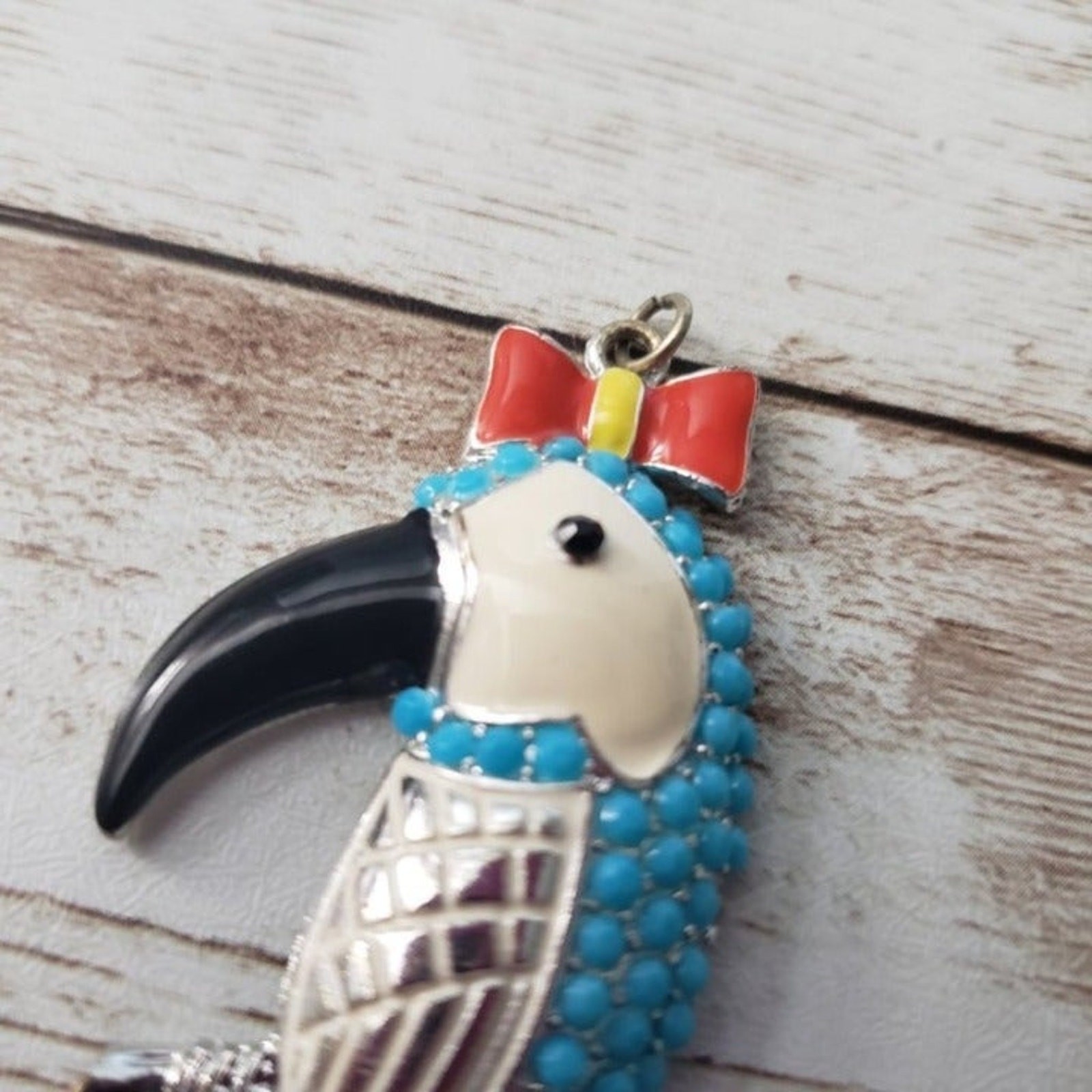 Vintage Pendant Large Blue Parrot with Bow (No Chain Included)
