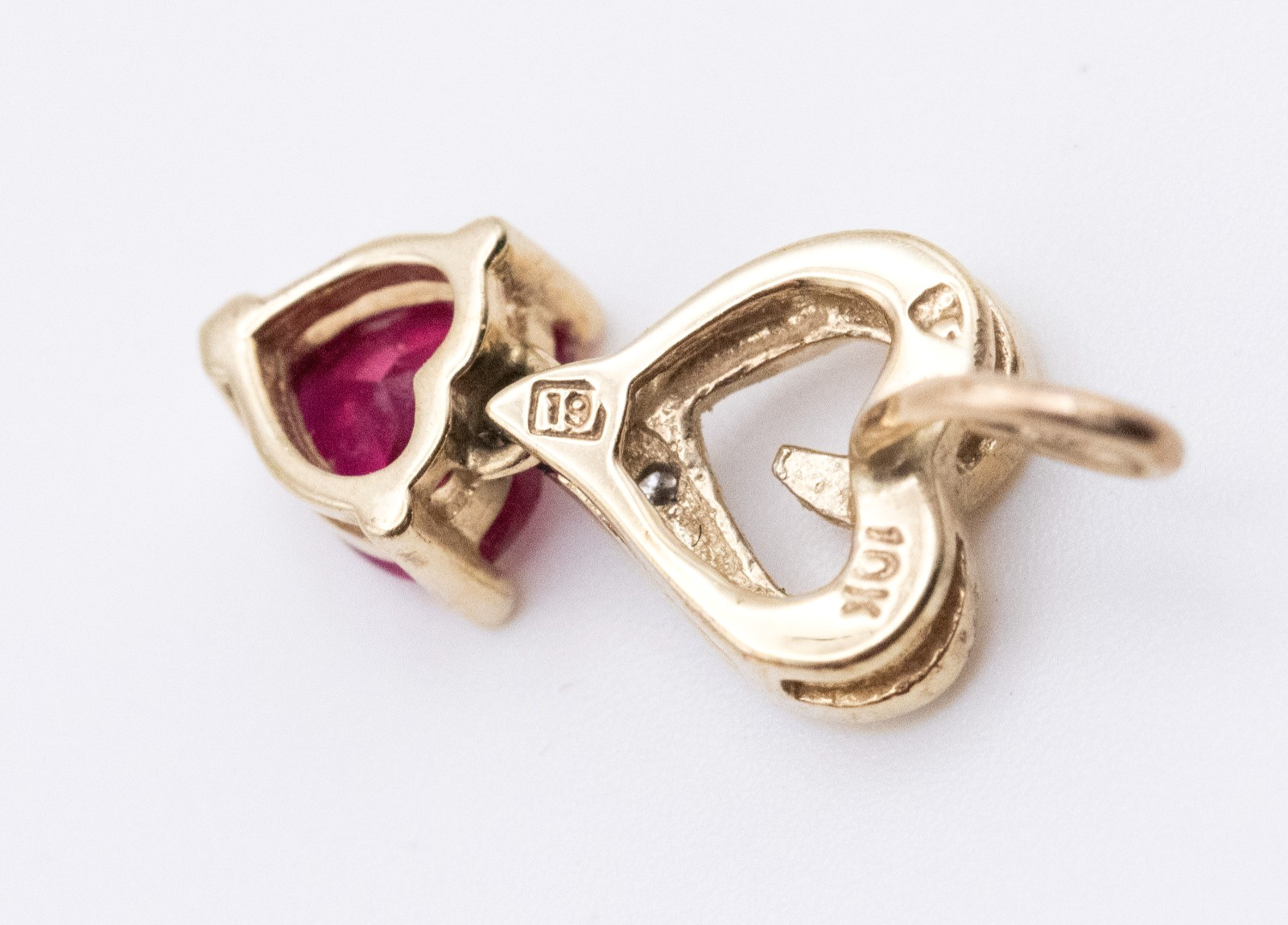 10K Yellow Gold Heart Ruby Stone Pendant Only with Diamond Accent