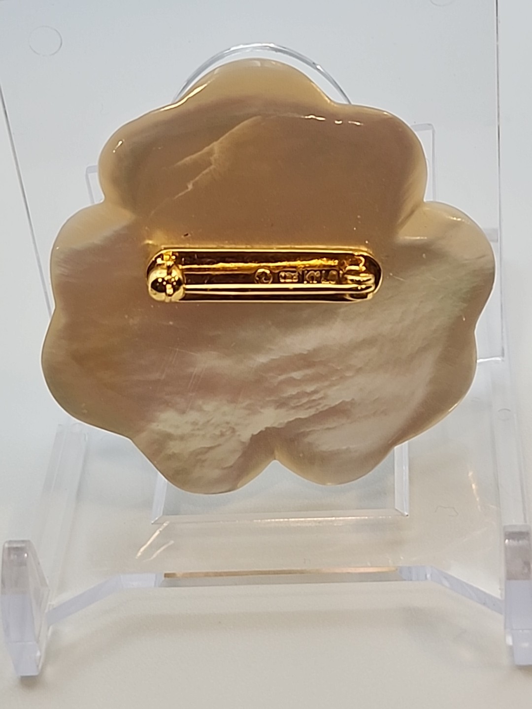 Kai Ying Lo Mother Of Pearl Carved Pin With Hemetite Center
