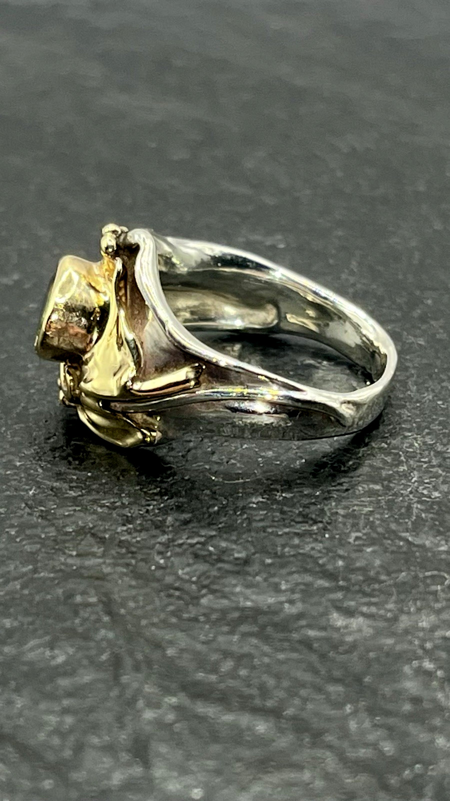 Vintage Art Nouveau Style Peridot Sterling Silver and 14K YG Vermeil Ring Size 8